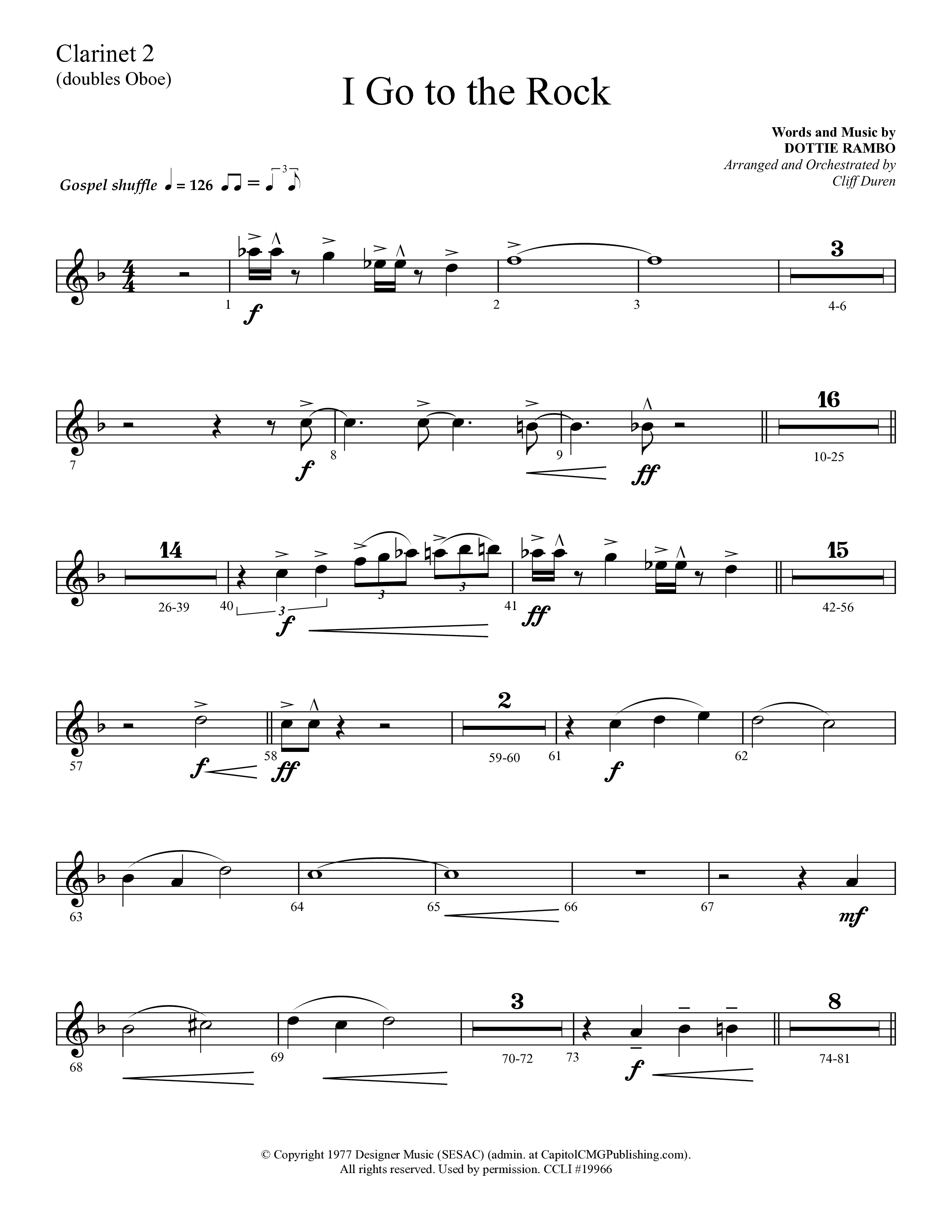 I Go To The Rock (Choral Anthem SATB) Clarinet 1/2 (Lifeway Choral / Arr. Cliff Duren)