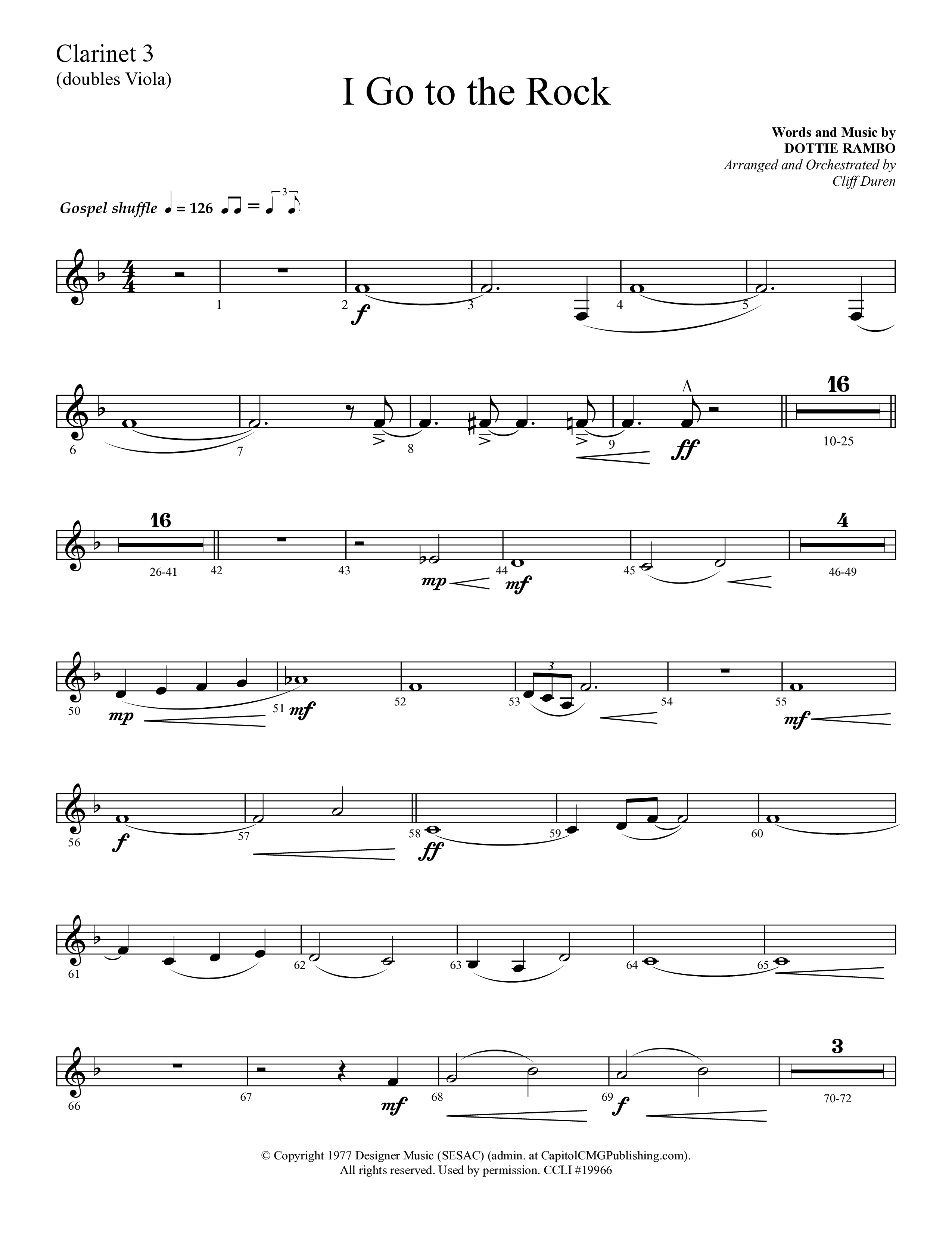 I Go To The Rock (Choral Anthem SATB) Clarinet 3 (Lifeway Choral / Arr. Cliff Duren)