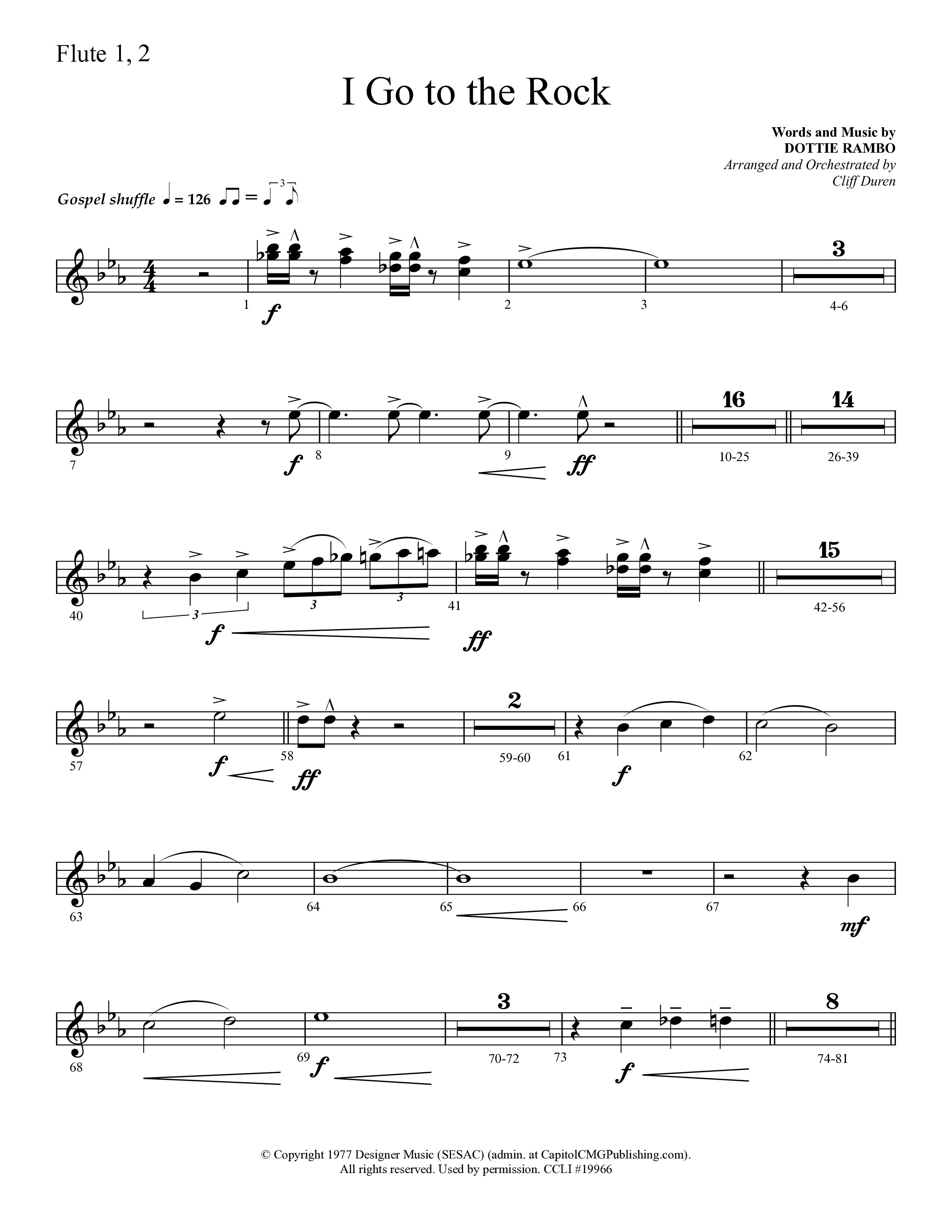 I Go To The Rock (Choral Anthem SATB) Flute 1/2 (Lifeway Choral / Arr. Cliff Duren)