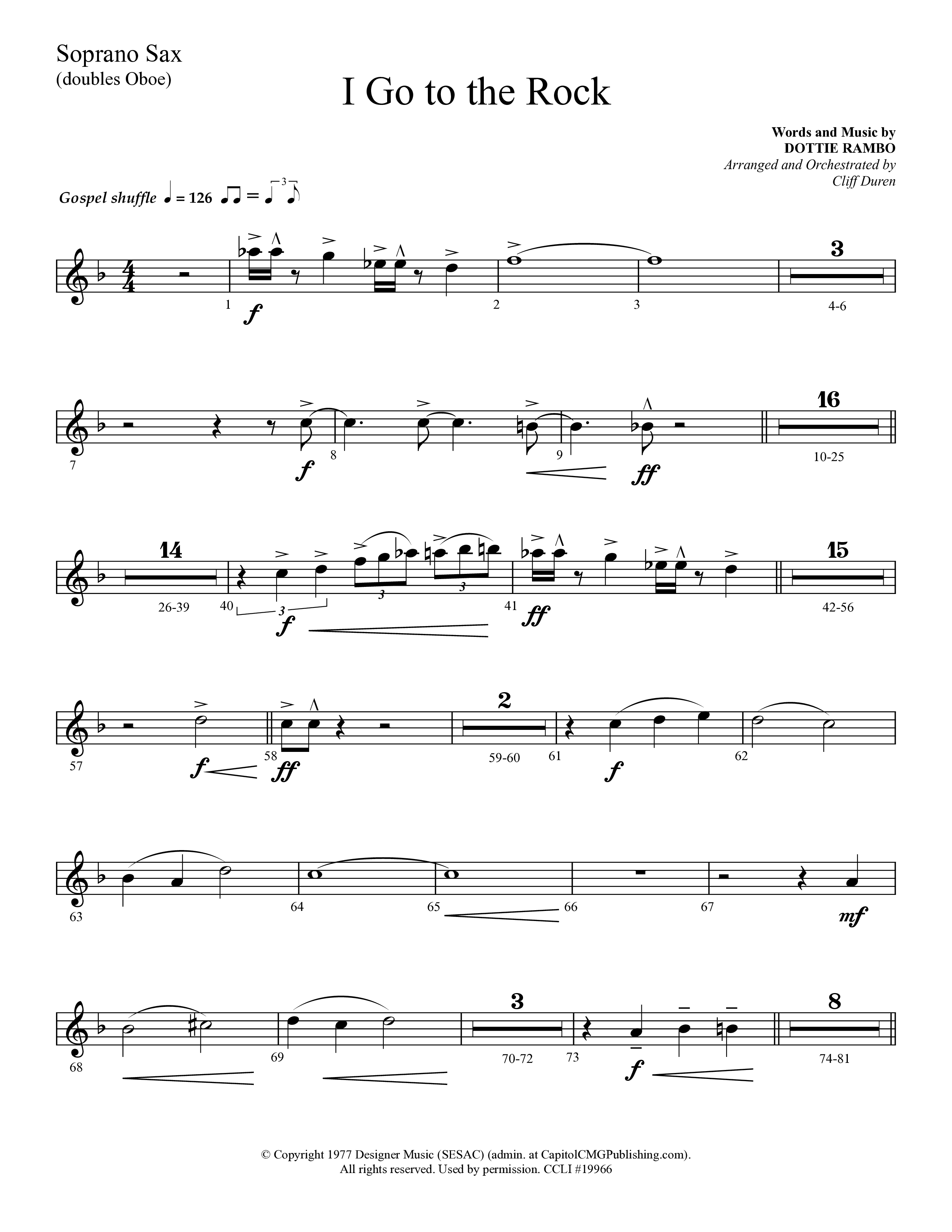 I Go To The Rock (Choral Anthem SATB) Soprano Sax (Lifeway Choral / Arr. Cliff Duren)