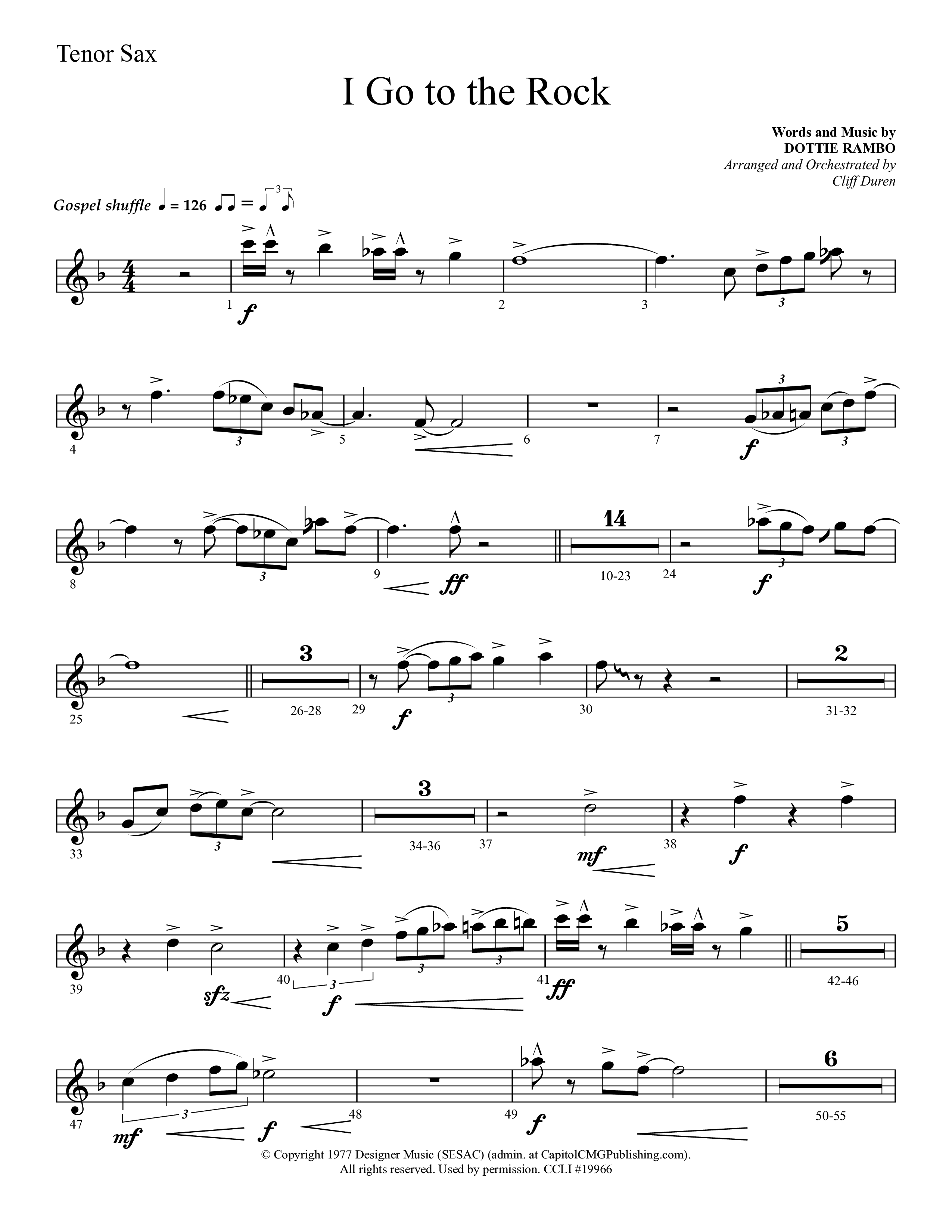 I Go To The Rock (Choral Anthem SATB) Tenor Sax 1 (Lifeway Choral / Arr. Cliff Duren)