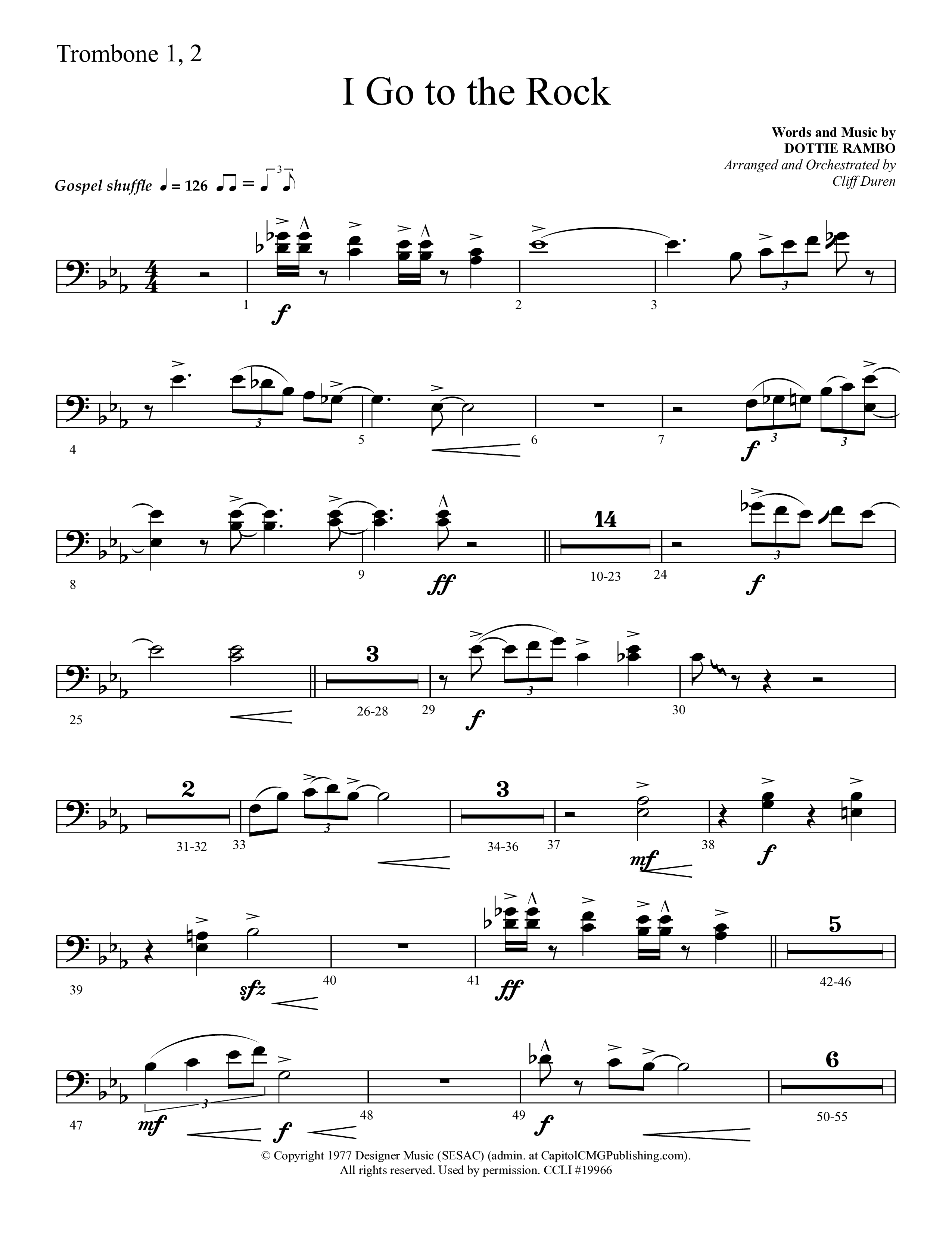 I Go To The Rock (Choral Anthem SATB) Trombone 1/2 (Lifeway Choral / Arr. Cliff Duren)