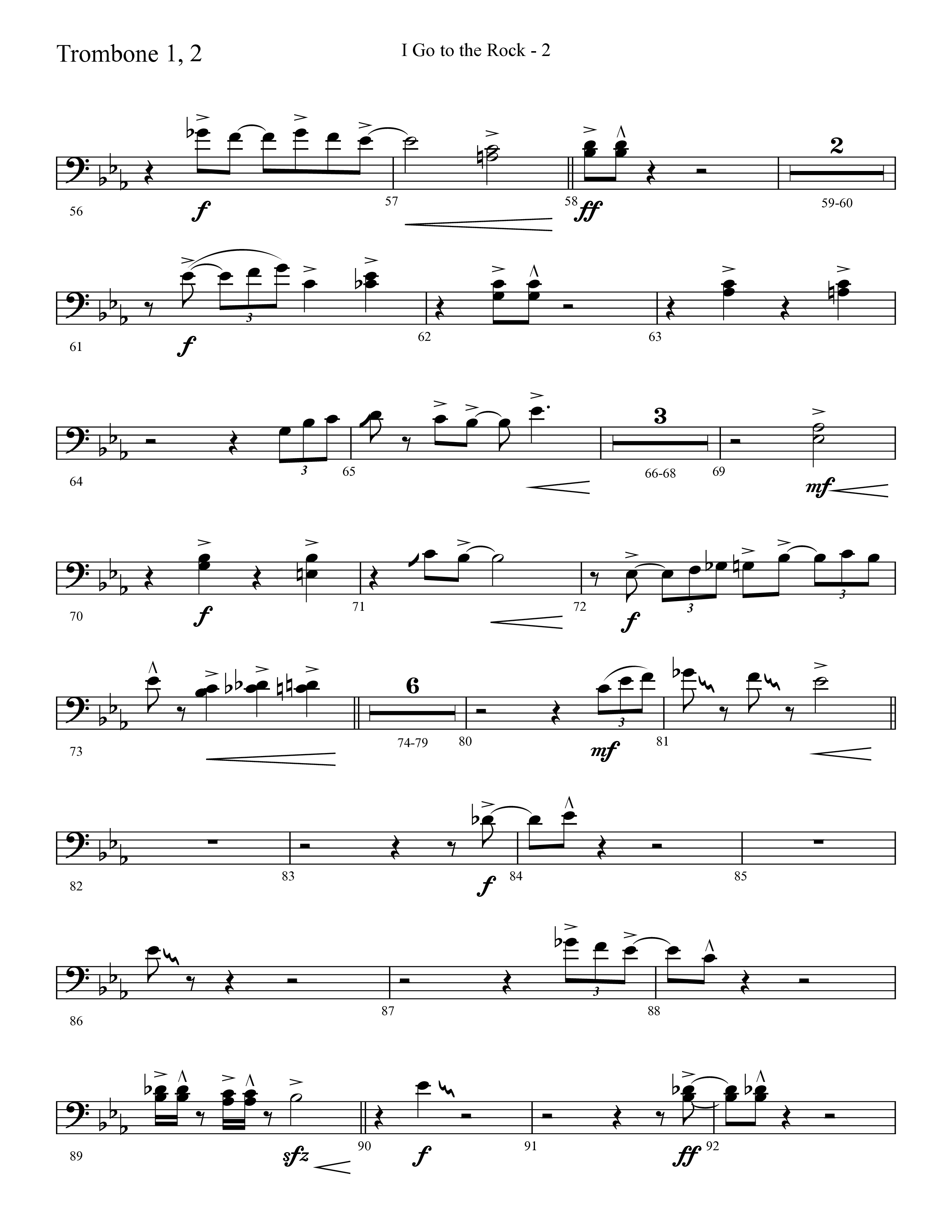 I Go To The Rock (Choral Anthem SATB) Trombone 1/2 (Lifeway Choral / Arr. Cliff Duren)