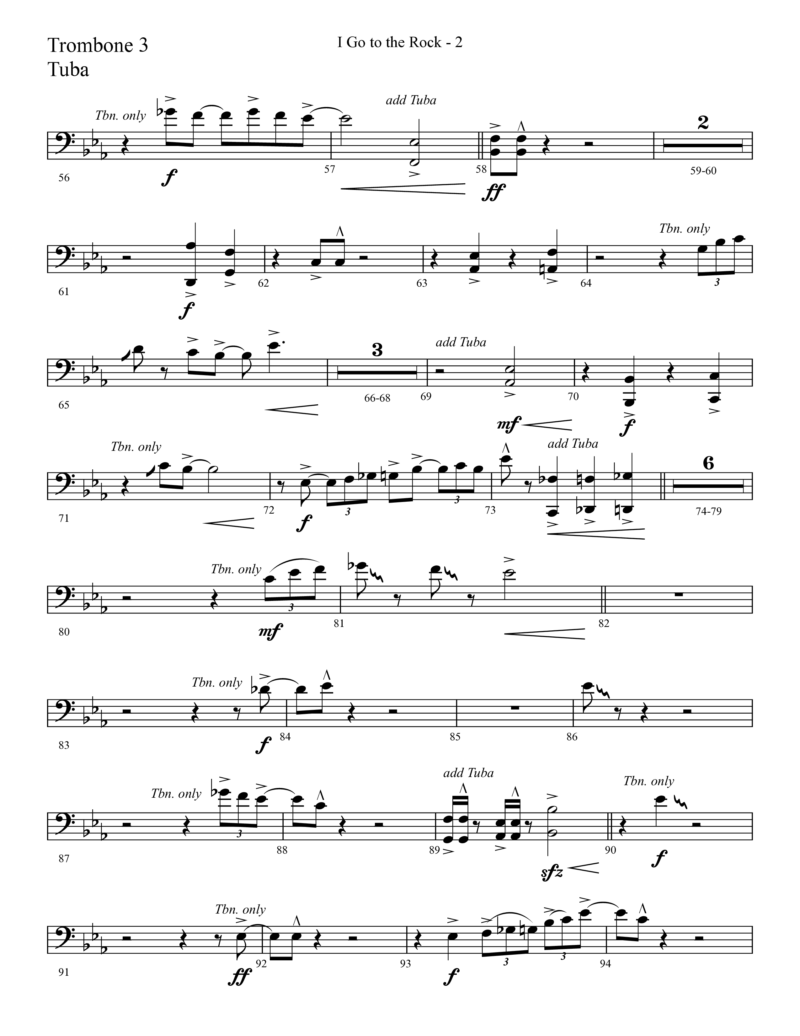 I Go To The Rock (Choral Anthem SATB) Trombone 3/Tuba (Lifeway Choral / Arr. Cliff Duren)