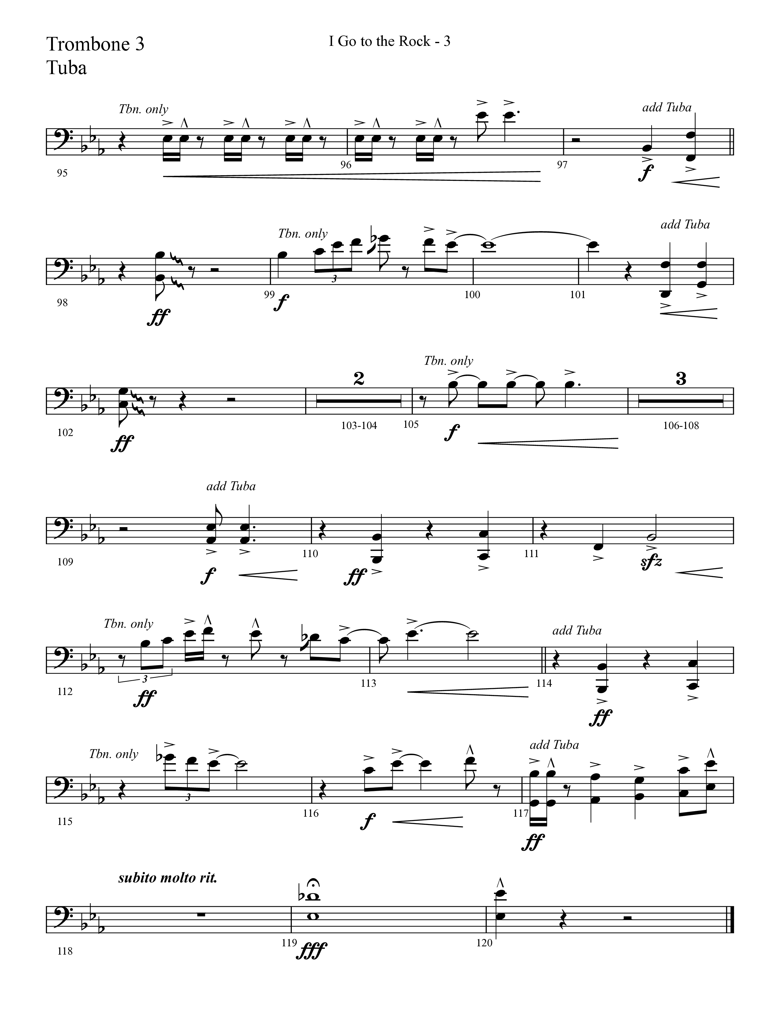 I Go To The Rock (Choral Anthem SATB) Trombone 3/Tuba (Lifeway Choral / Arr. Cliff Duren)
