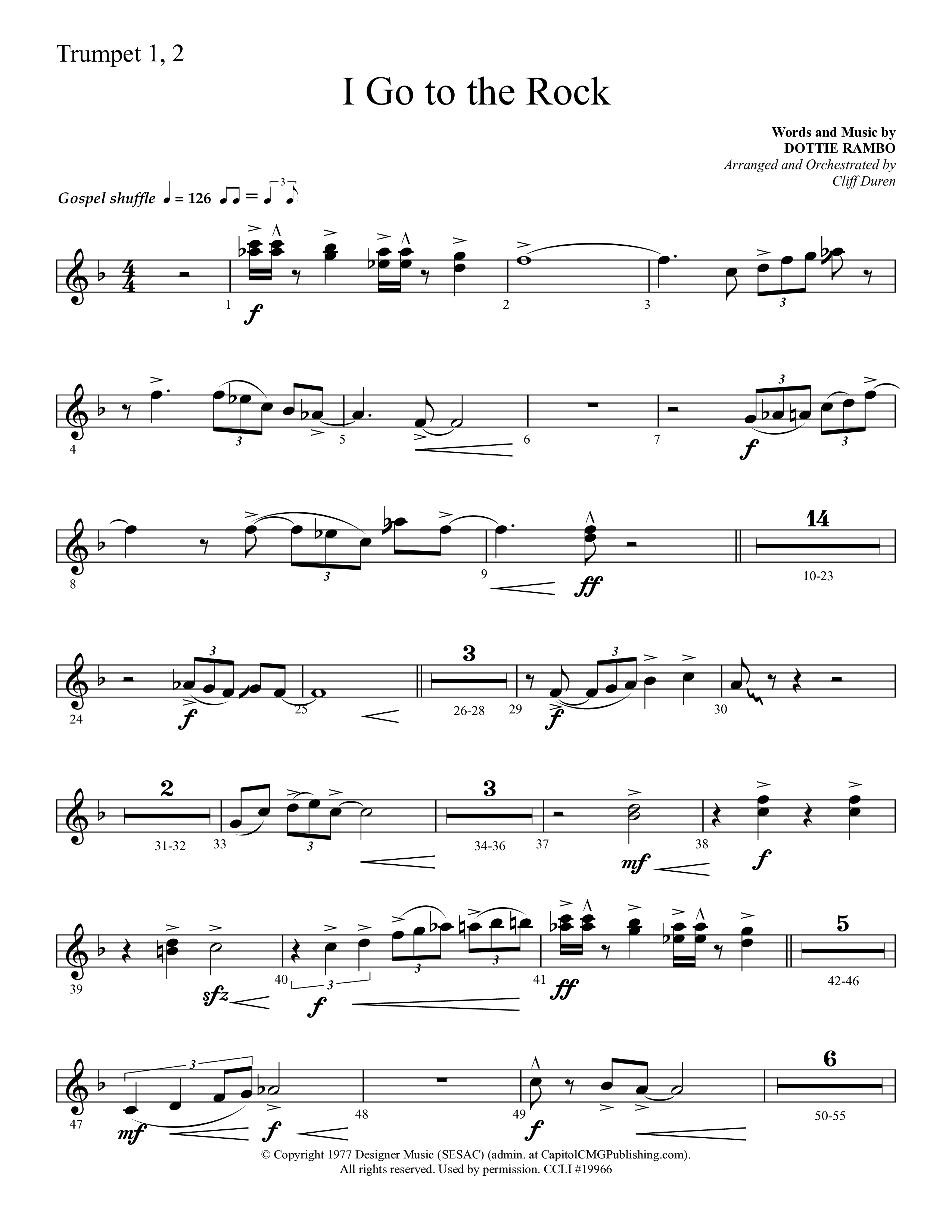I Go To The Rock (Choral Anthem SATB) Trumpet 1,2 (Lifeway Choral / Arr. Cliff Duren)