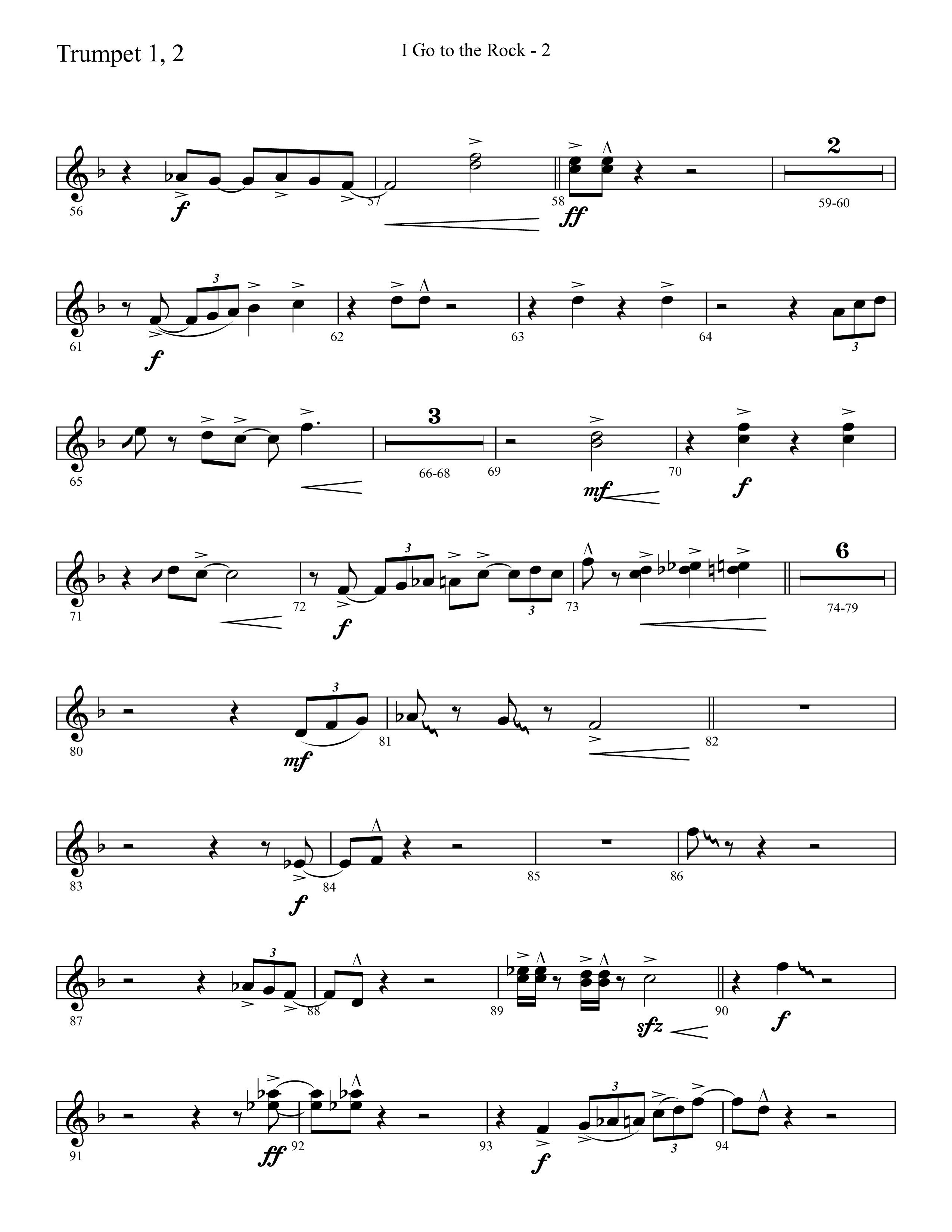 I Go To The Rock (Choral Anthem SATB) Trumpet 1,2 (Lifeway Choral / Arr. Cliff Duren)