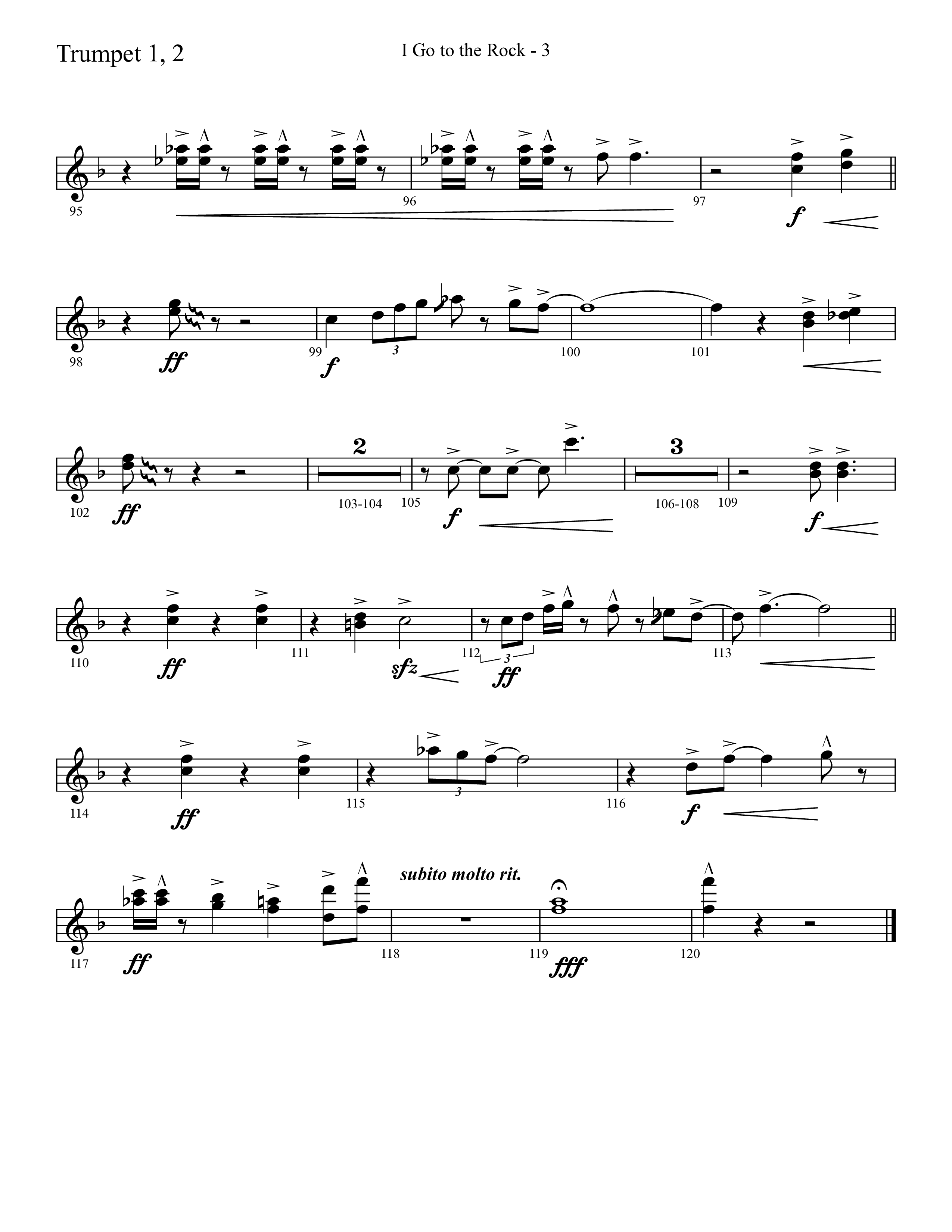 I Go To The Rock (Choral Anthem SATB) Trumpet 1,2 (Lifeway Choral / Arr. Cliff Duren)