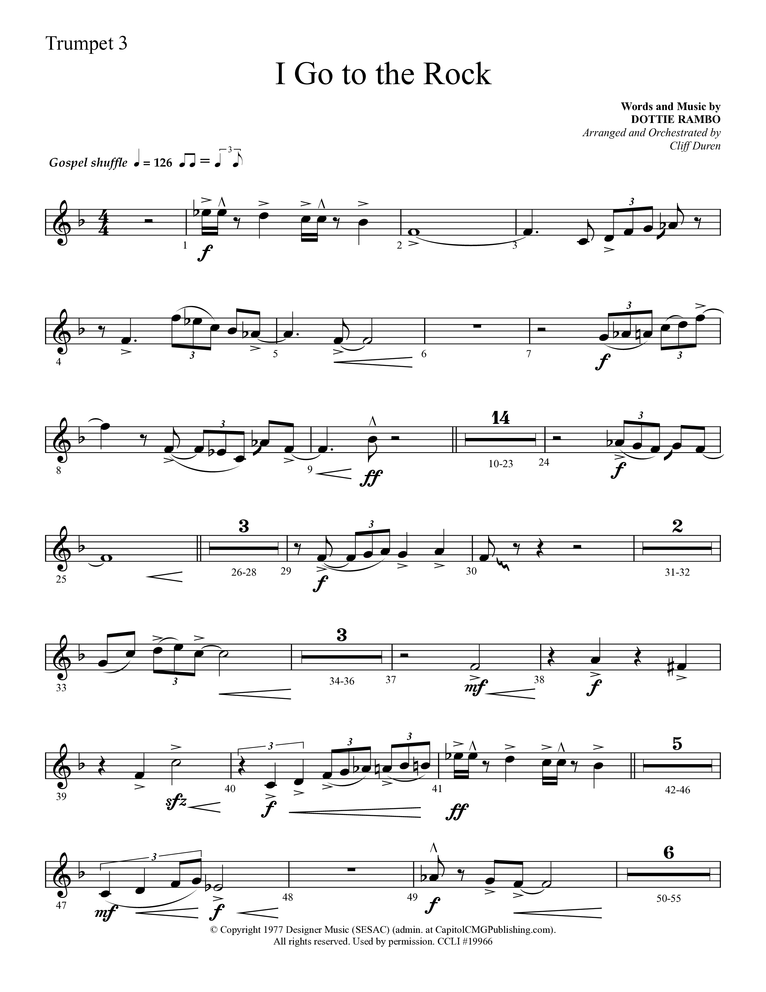 I Go To The Rock (Choral Anthem SATB) Trumpet 3 (Lifeway Choral / Arr. Cliff Duren)