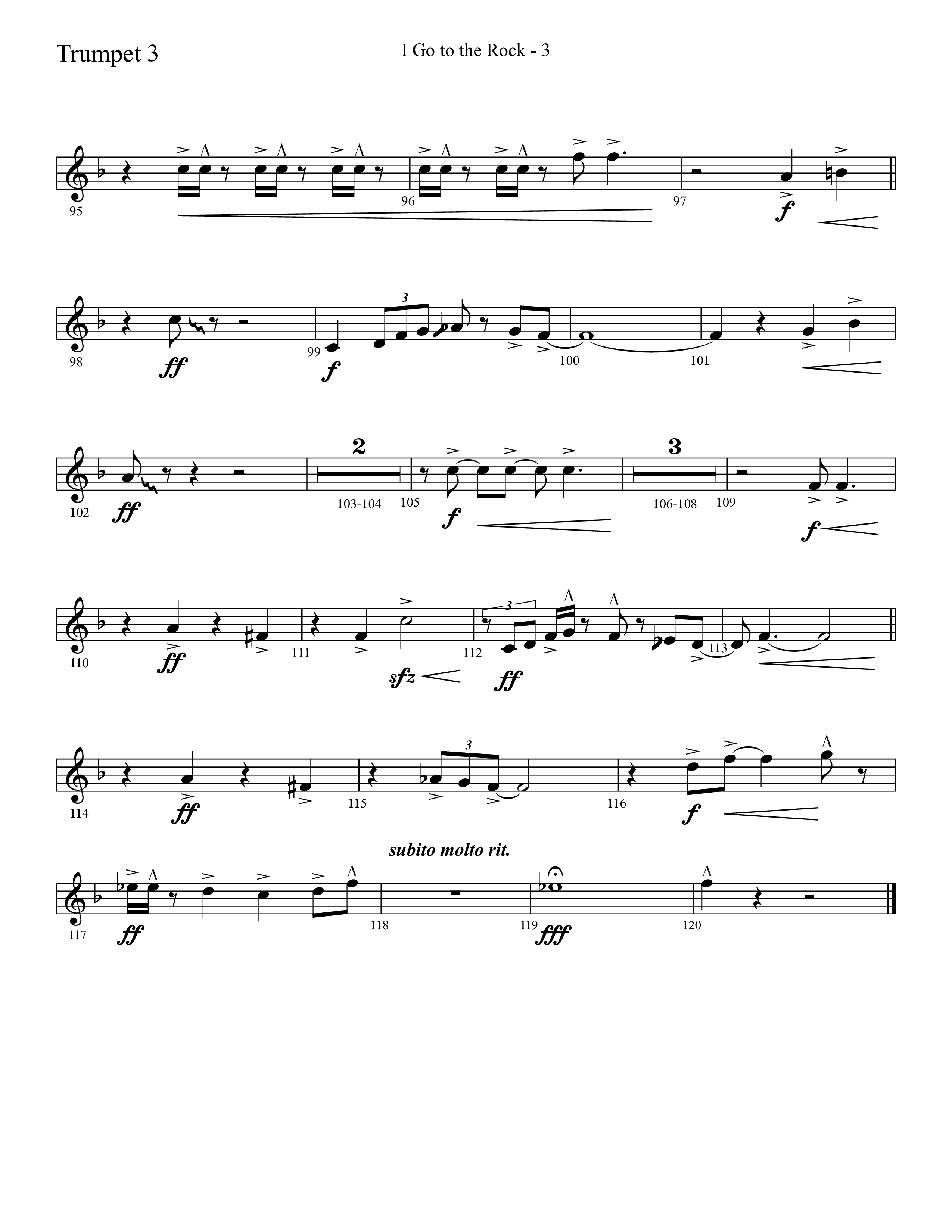I Go To The Rock (Choral Anthem SATB) Trumpet 3 (Lifeway Choral / Arr. Cliff Duren)
