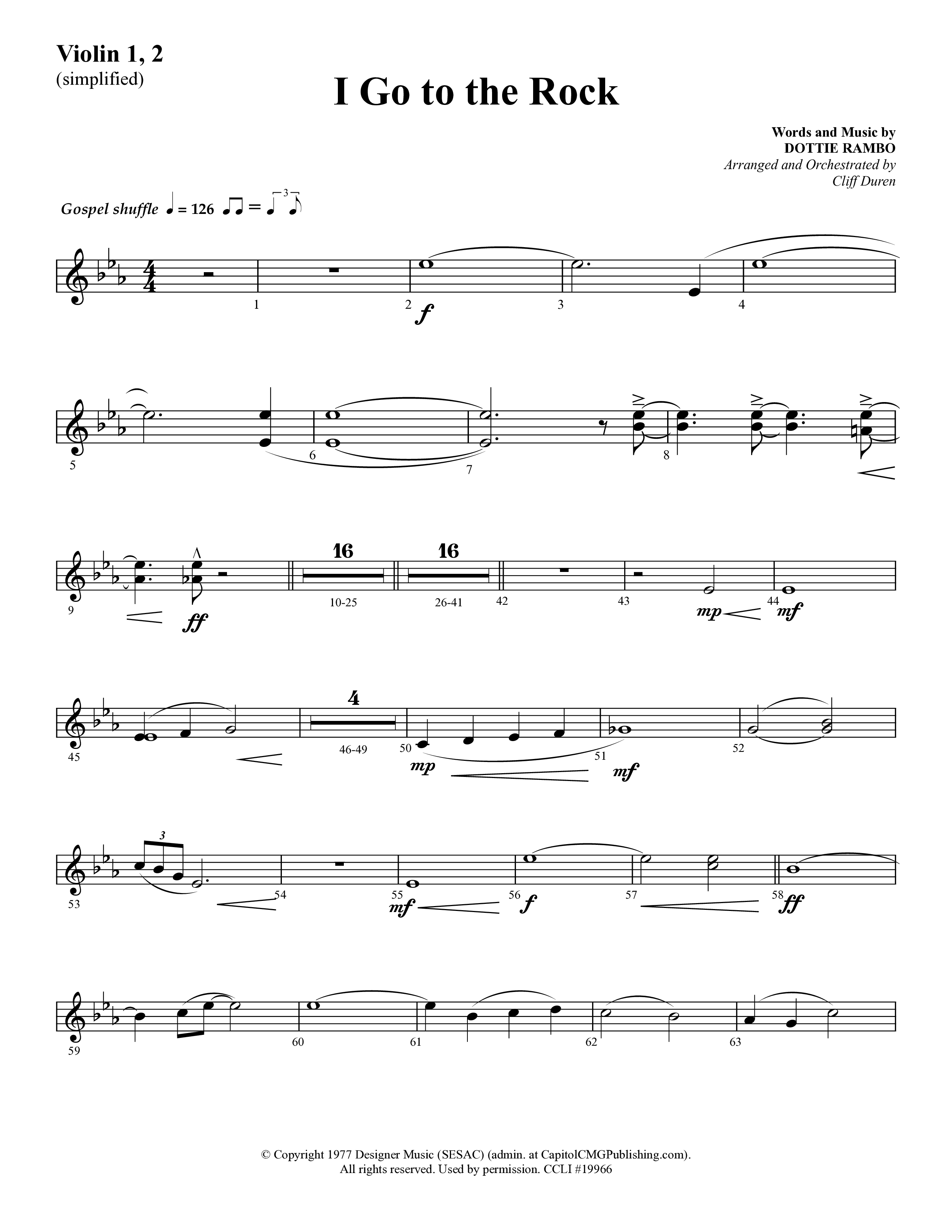 I Go To The Rock (Choral Anthem SATB) Violin 1/2 (Lifeway Choral / Arr. Cliff Duren)