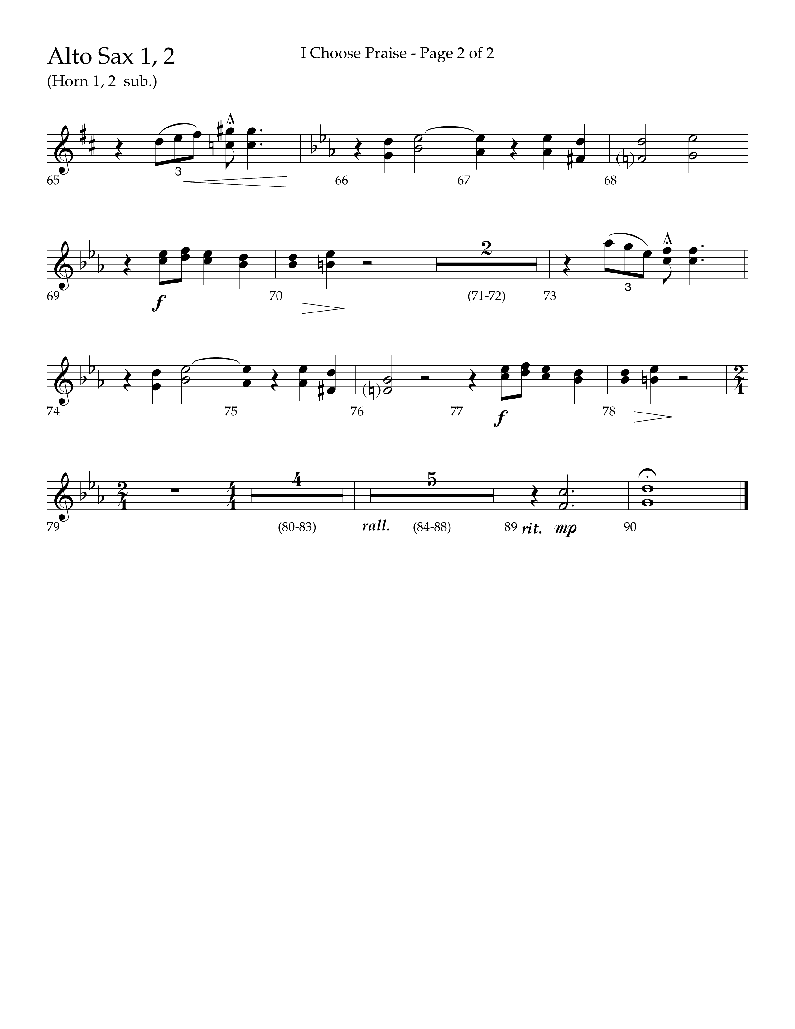 I Choose Praise (Choral Anthem SATB) Alto Sax 1/2 (Lifeway Choral / Arr. Jim Hammerly)
