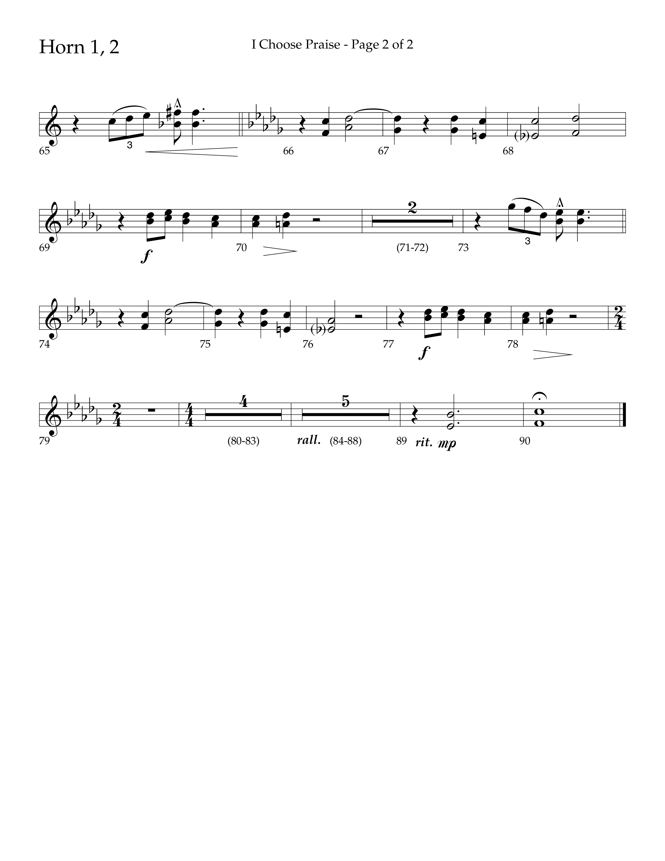 I Choose Praise (Choral Anthem SATB) French Horn 1/2 (Lifeway Choral / Arr. Jim Hammerly)