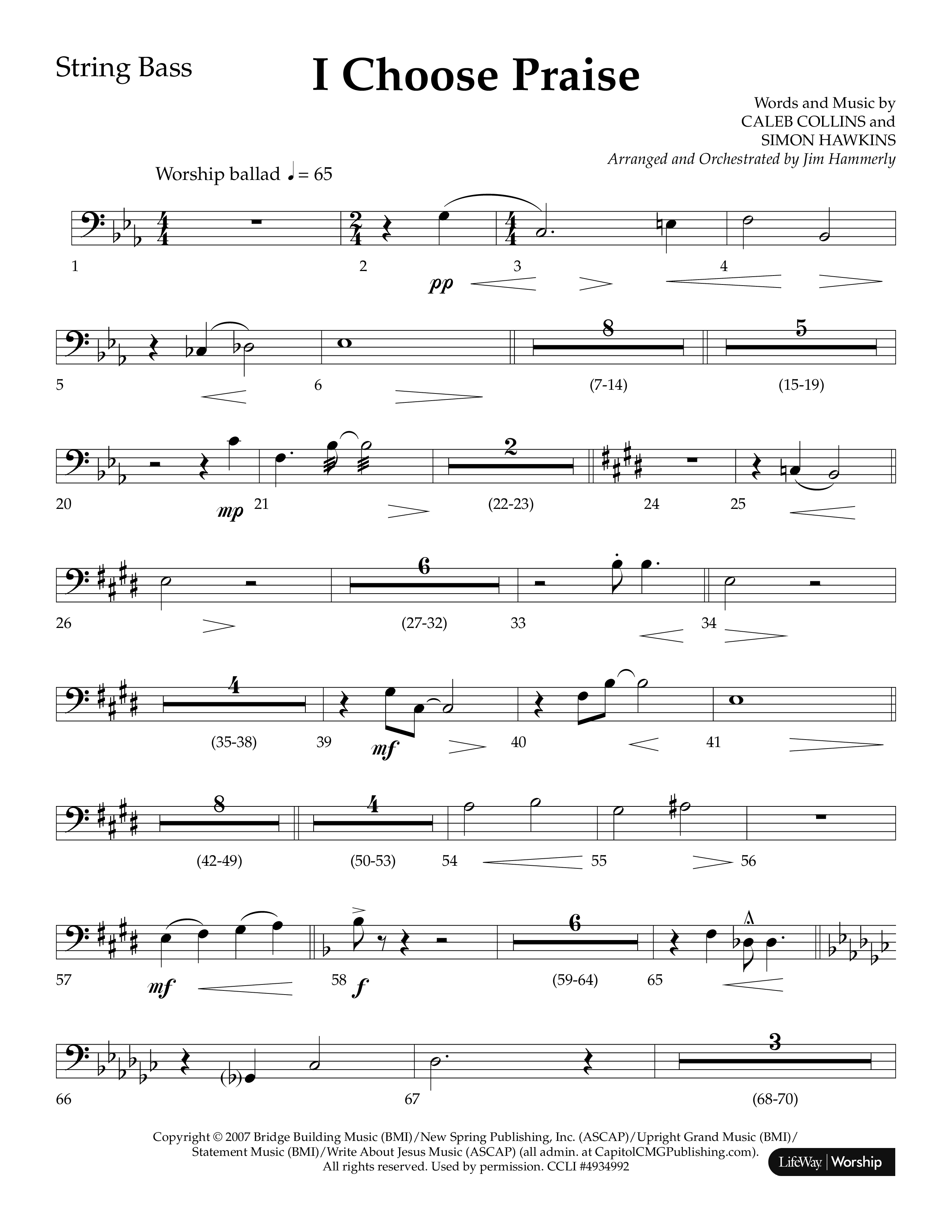 I Choose Praise (Choral Anthem SATB) String Bass (Lifeway Choral / Arr. Jim Hammerly)