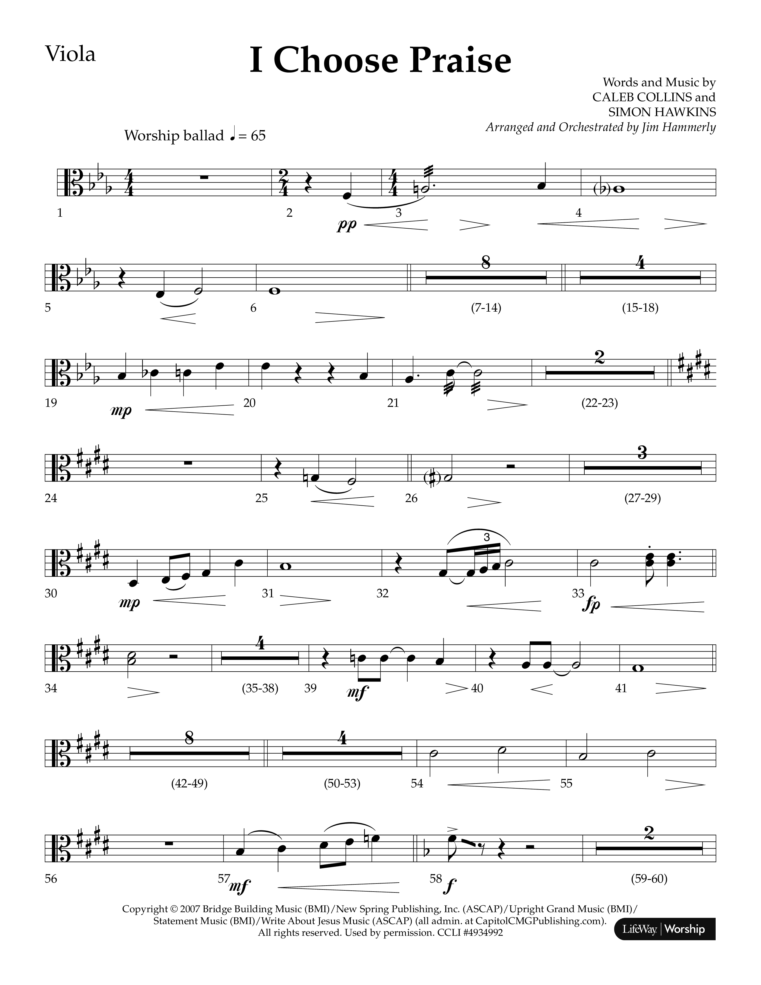I Choose Praise (Choral Anthem SATB) Viola (Lifeway Choral / Arr. Jim Hammerly)