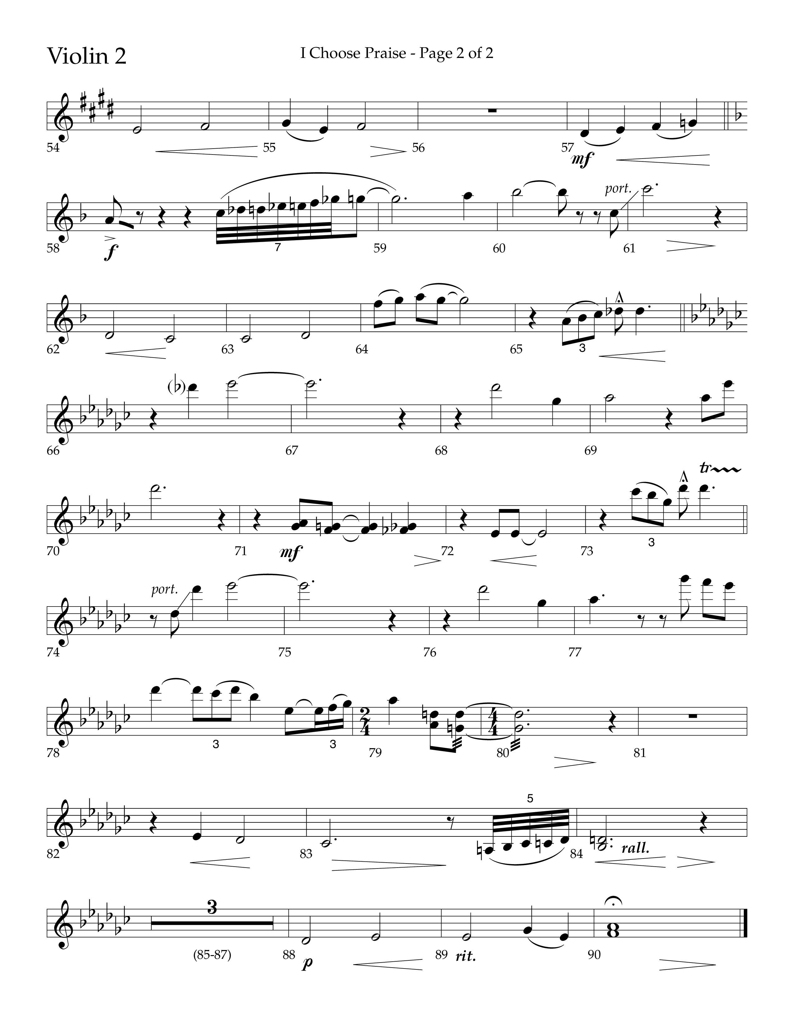 I Choose Praise (Choral Anthem SATB) Violin 2 (Lifeway Choral / Arr. Jim Hammerly)