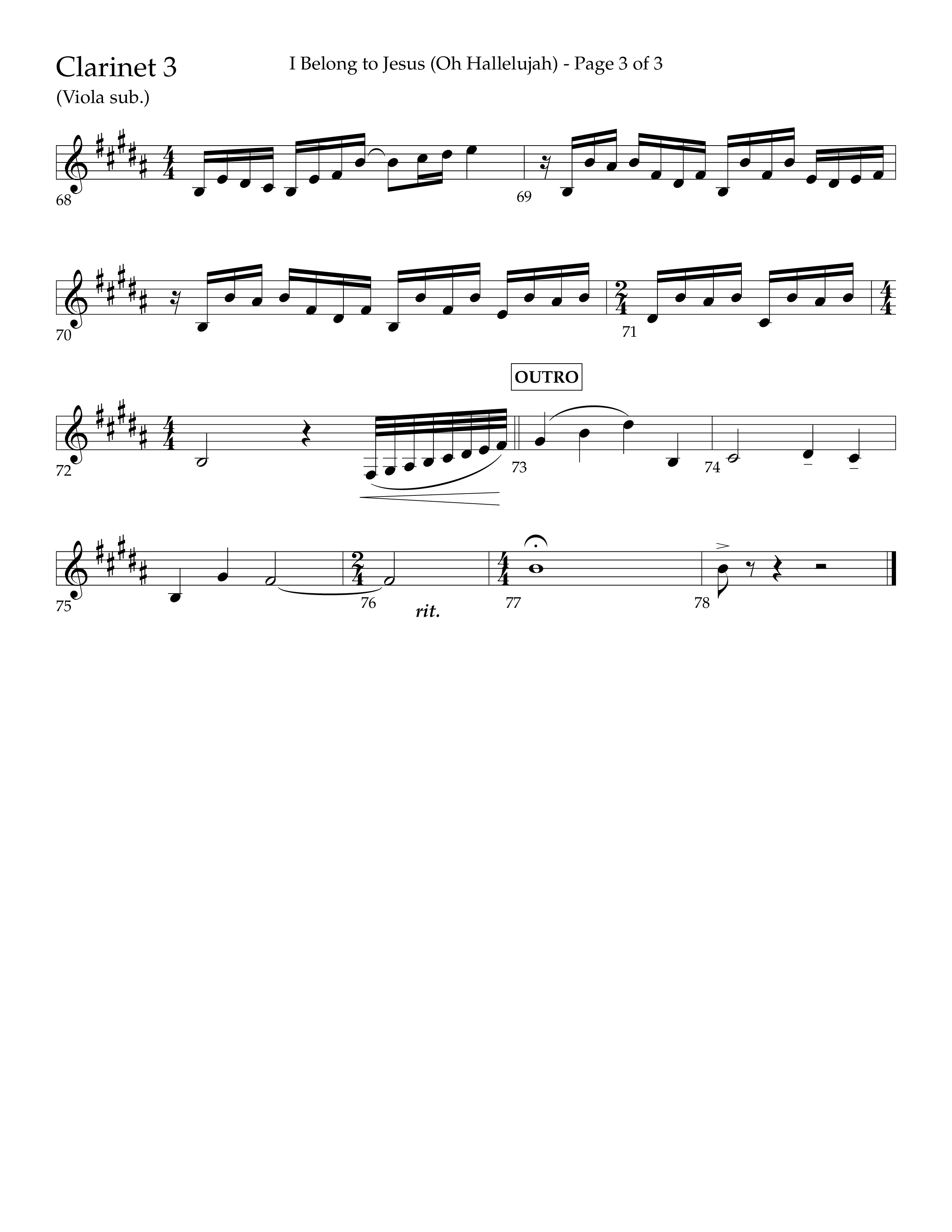 I Belong To Jesus (Oh Hallelujah) (Choral Anthem SATB) Clarinet 3 (Lifeway Choral / Arr. Luke Gambill / Orch. Josh Stewart)