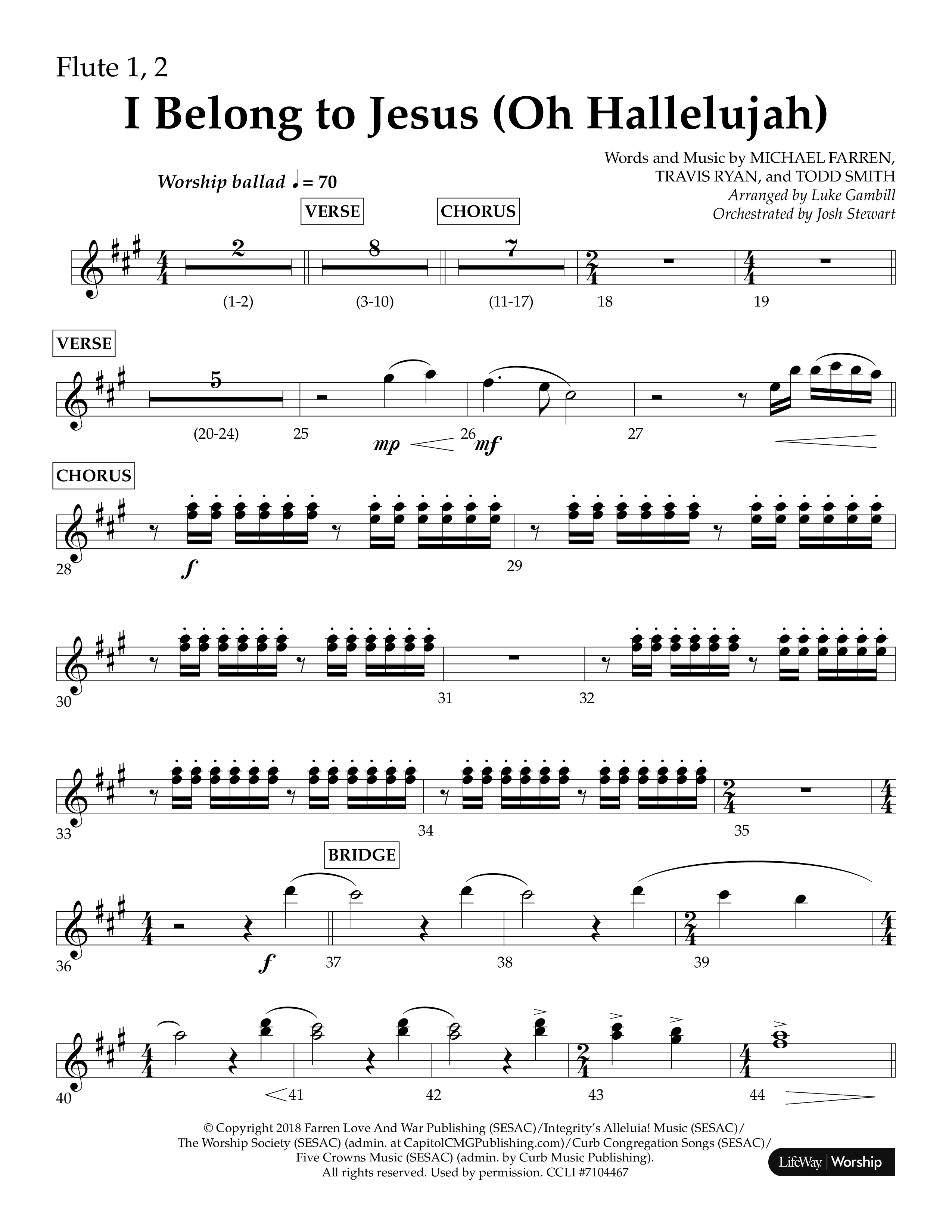 I Belong To Jesus (Oh Hallelujah) (Choral Anthem SATB) Flute 1/2 (Lifeway Choral / Arr. Luke Gambill / Orch. Josh Stewart)