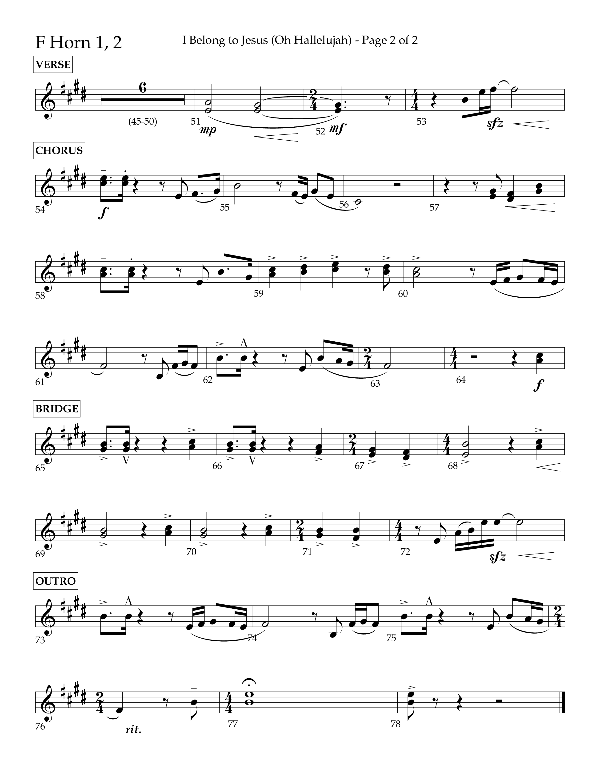 I Belong To Jesus (Oh Hallelujah) (Choral Anthem SATB) French Horn 1/2 (Lifeway Choral / Arr. Luke Gambill / Orch. Josh Stewart)