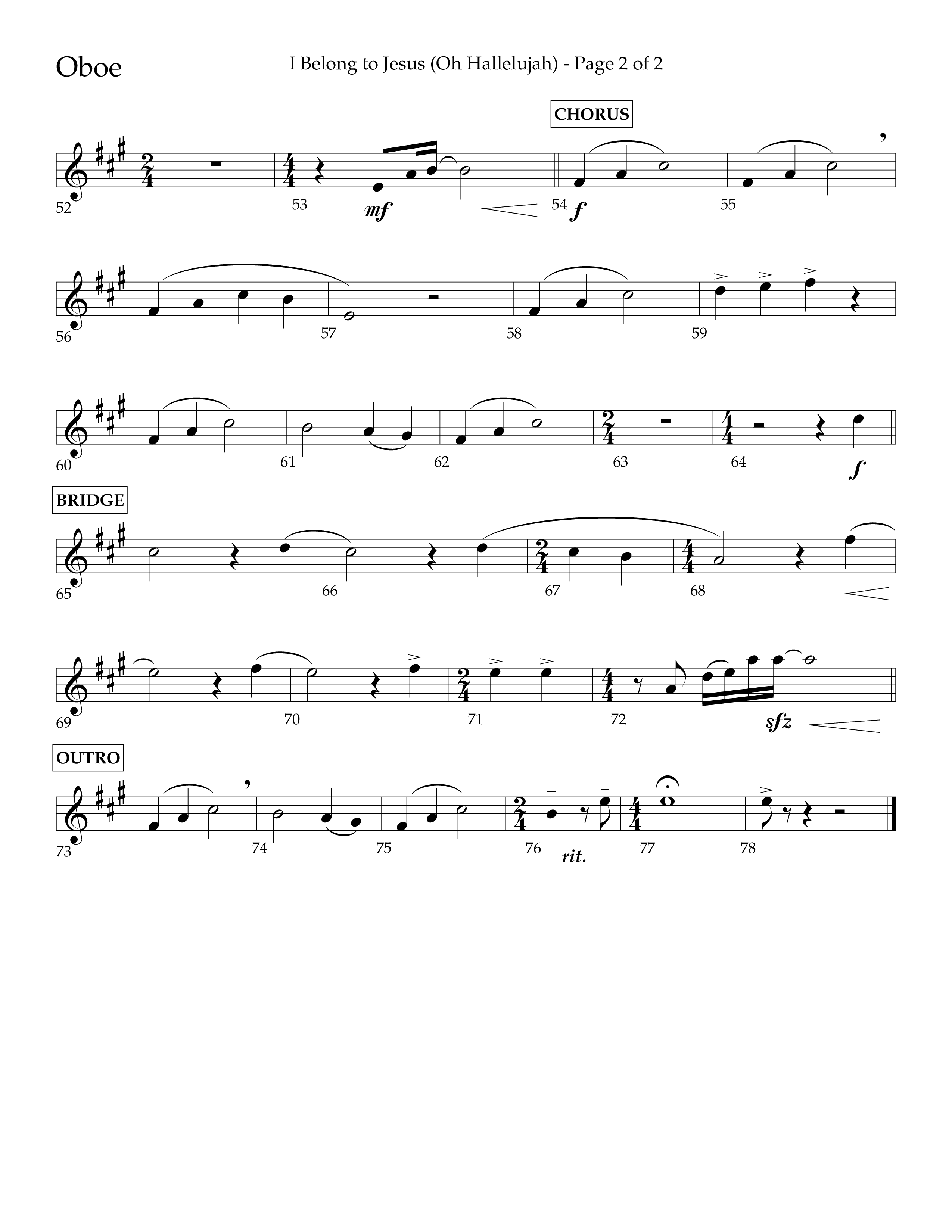 I Belong To Jesus (Oh Hallelujah) (Choral Anthem SATB) Oboe (Lifeway Choral / Arr. Luke Gambill / Orch. Josh Stewart)