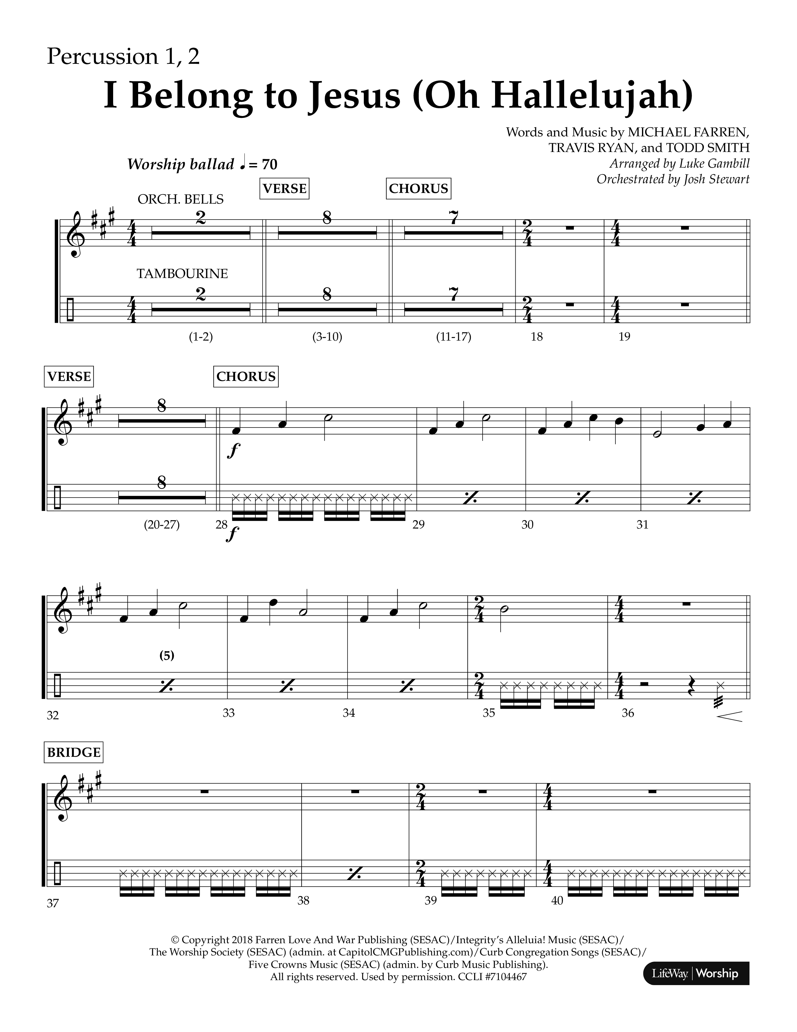 I Belong To Jesus (Oh Hallelujah) (Choral Anthem SATB) Percussion 1/2 (Lifeway Choral / Arr. Luke Gambill / Orch. Josh Stewart)