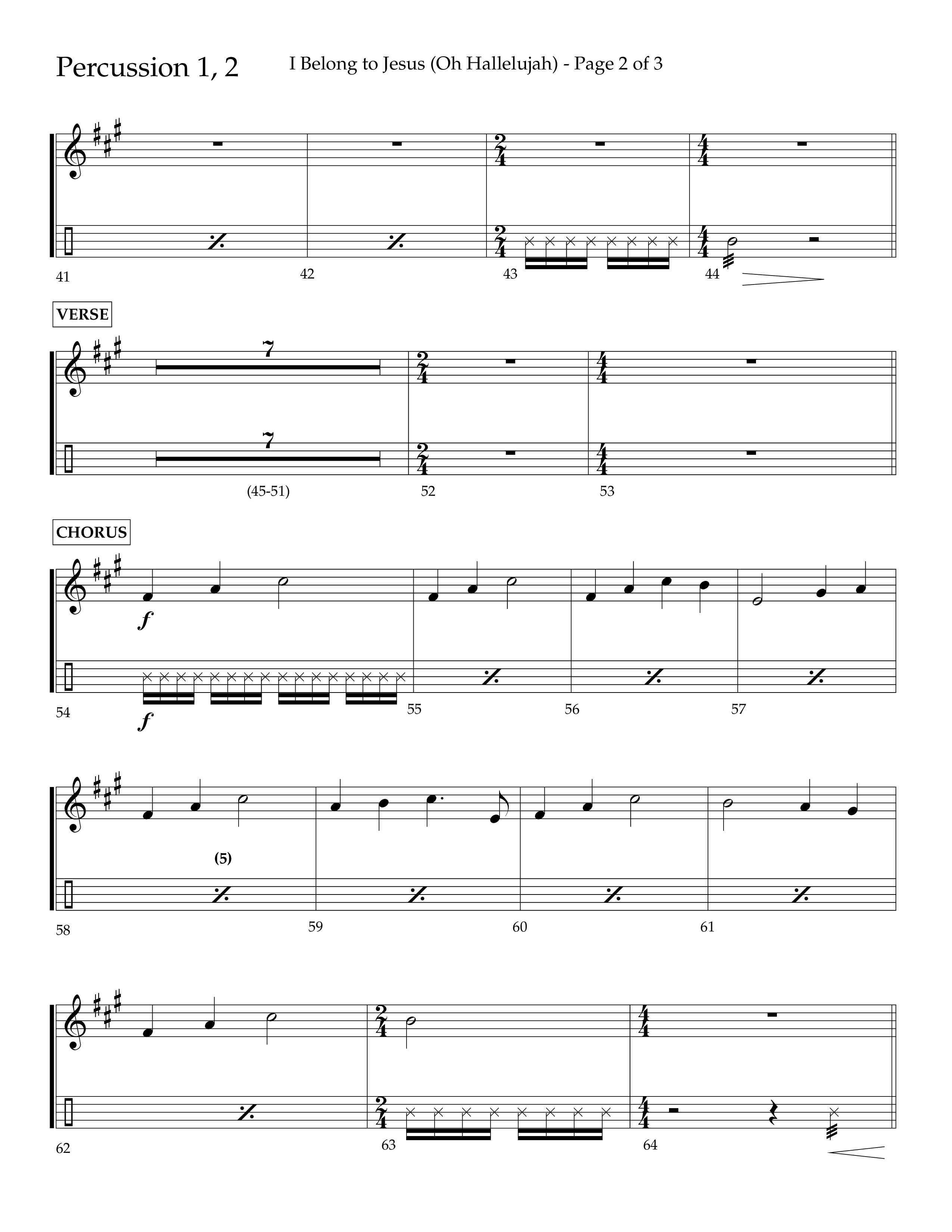 I Belong To Jesus (Hallelujah) (Choral Anthem SATB) Percussion 1/2 (Lifeway Choral / Arr. Luke Gambill / Orch. Josh Stewart)