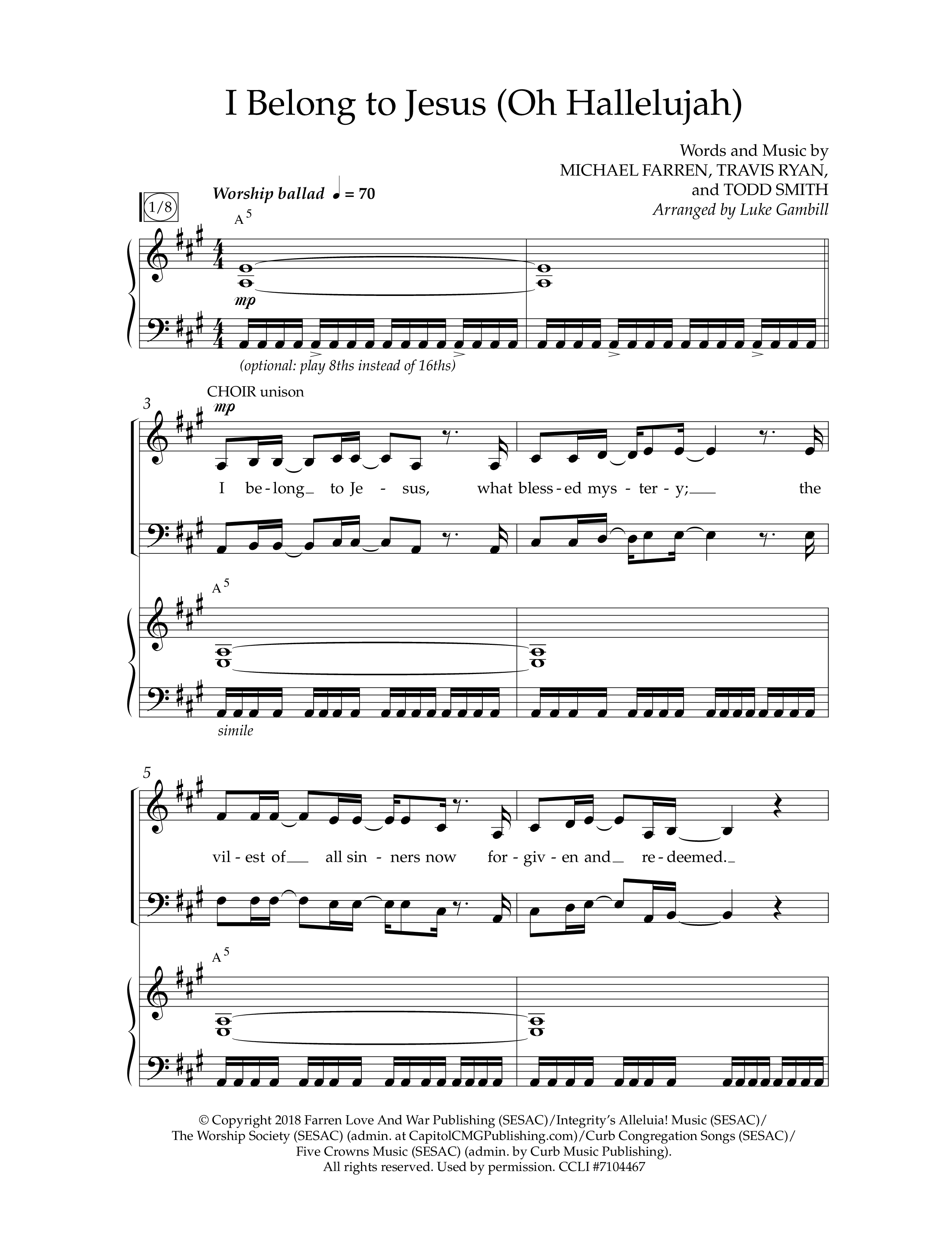 I Belong To Jesus (Hallelujah) (Choral Anthem SATB) Anthem (SATB/Piano) (Lifeway Choral / Arr. Luke Gambill / Orch. Josh Stewart)