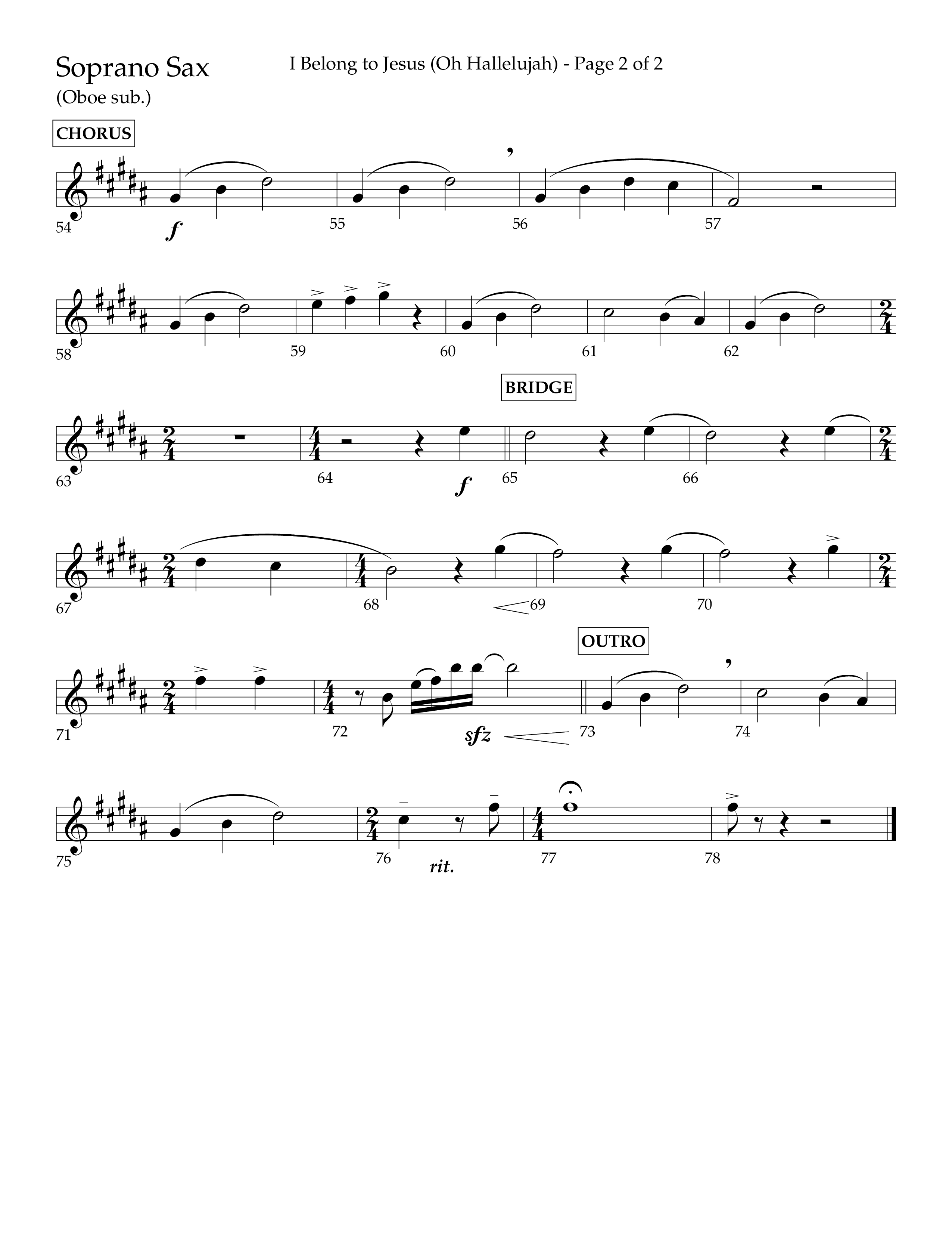 I Belong To Jesus (Hallelujah) (Choral Anthem SATB) Soprano Sax (Lifeway Choral / Arr. Luke Gambill / Orch. Josh Stewart)
