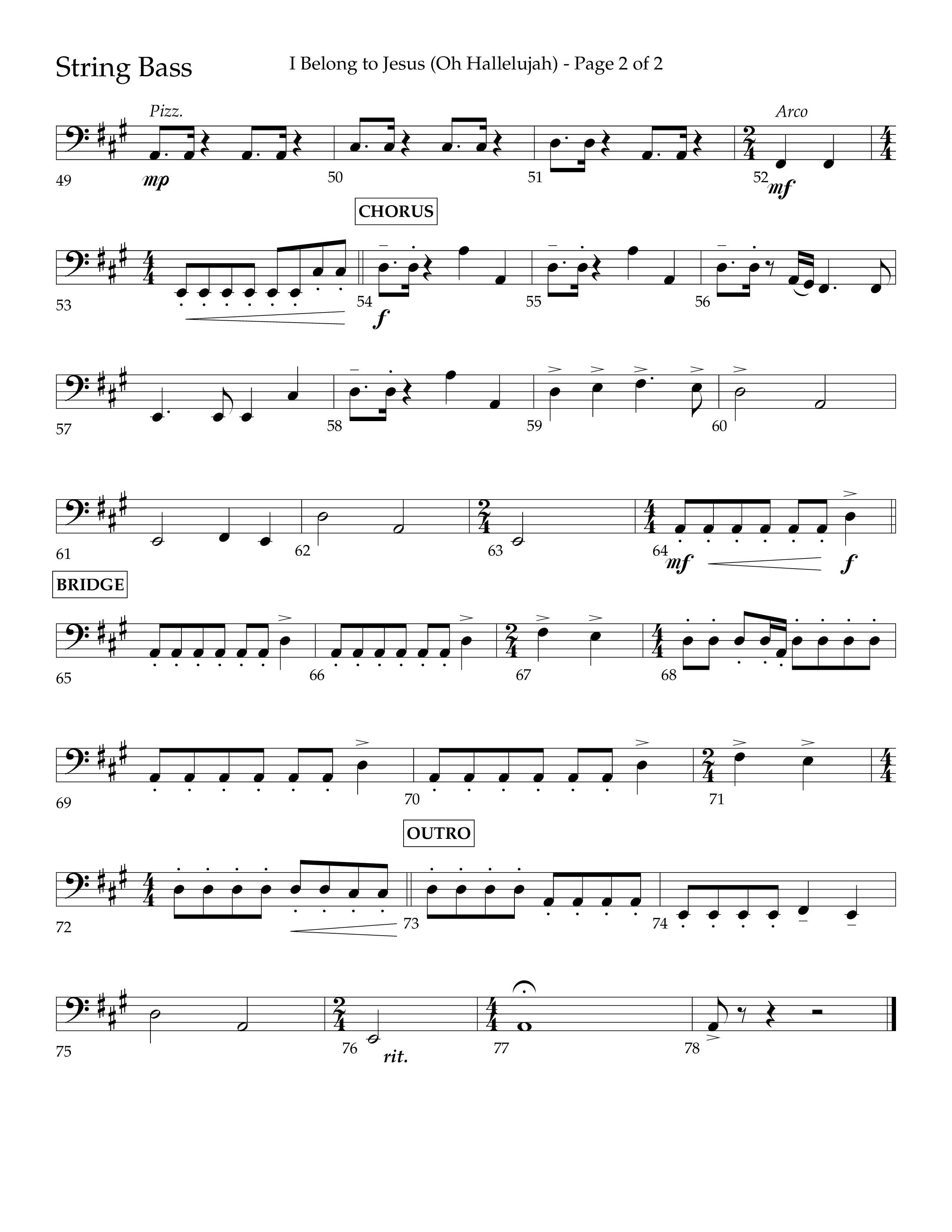 I Belong To Jesus (Hallelujah) (Choral Anthem SATB) String Bass (Lifeway Choral / Arr. Luke Gambill / Orch. Josh Stewart)