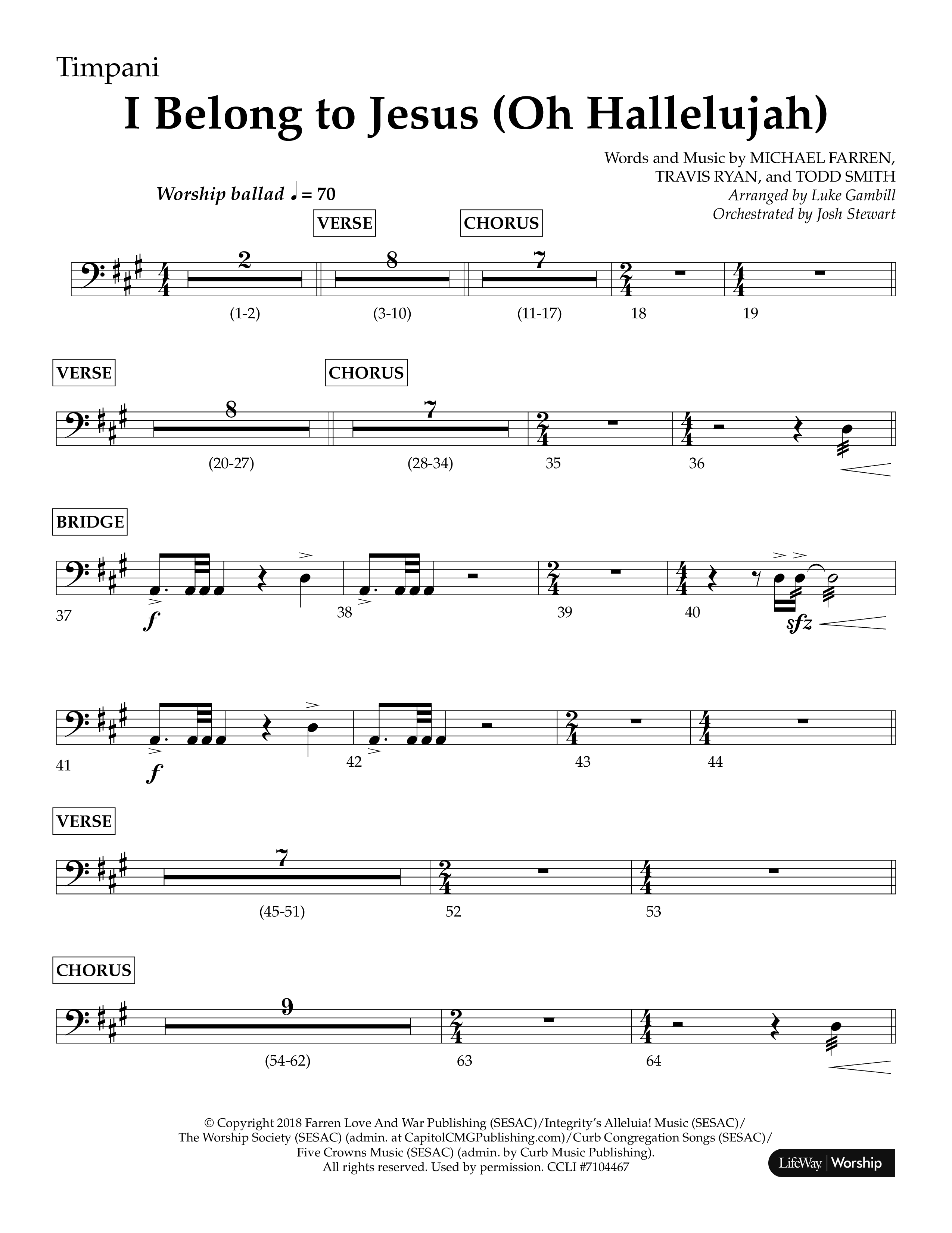 I Belong To Jesus (Oh Hallelujah) (Choral Anthem SATB) Timpani (Lifeway Choral / Arr. Luke Gambill / Orch. Josh Stewart)
