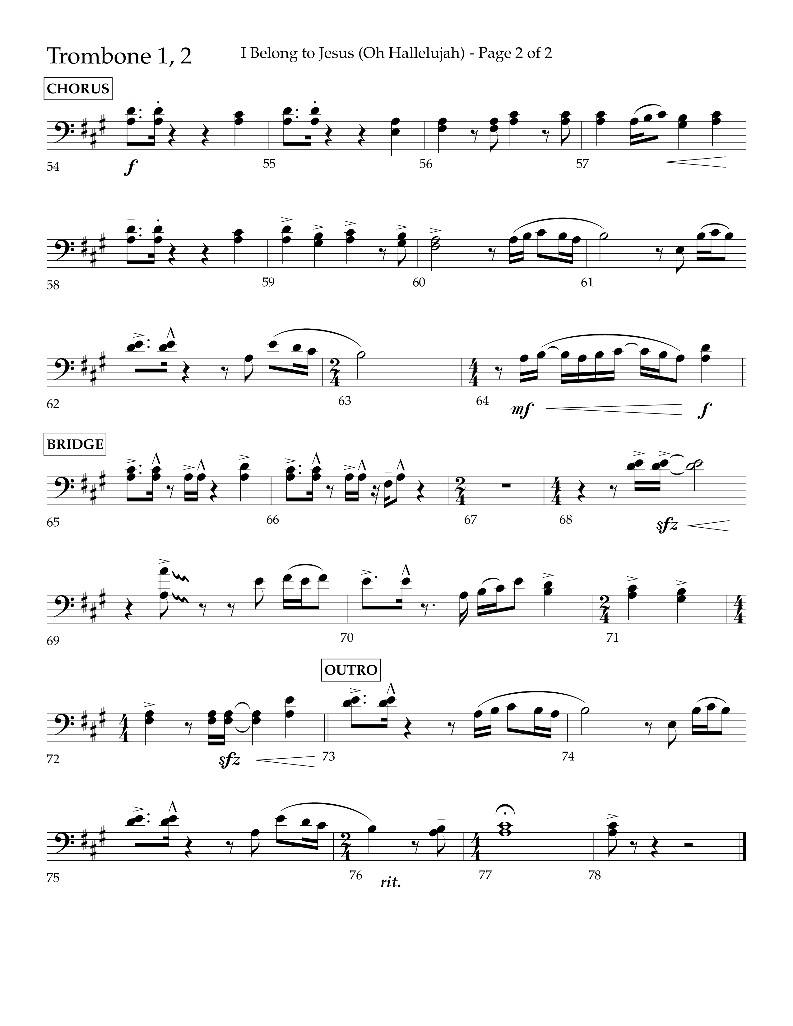 I Belong To Jesus (Hallelujah) (Choral Anthem SATB) Trombone 1/2 (Lifeway Choral / Arr. Luke Gambill / Orch. Josh Stewart)