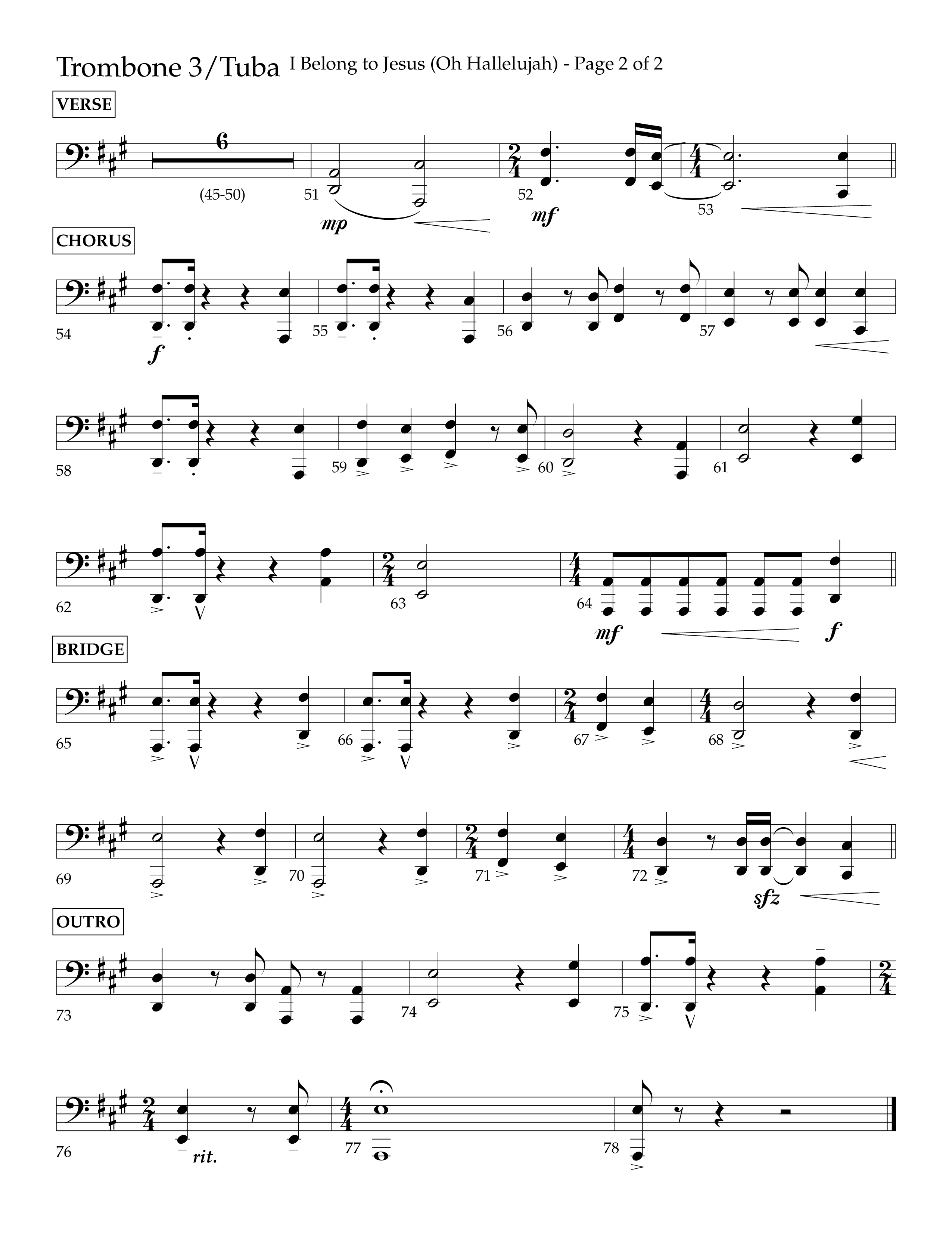 I Belong To Jesus (Hallelujah) (Choral Anthem SATB) Trombone 3/Tuba (Lifeway Choral / Arr. Luke Gambill / Orch. Josh Stewart)