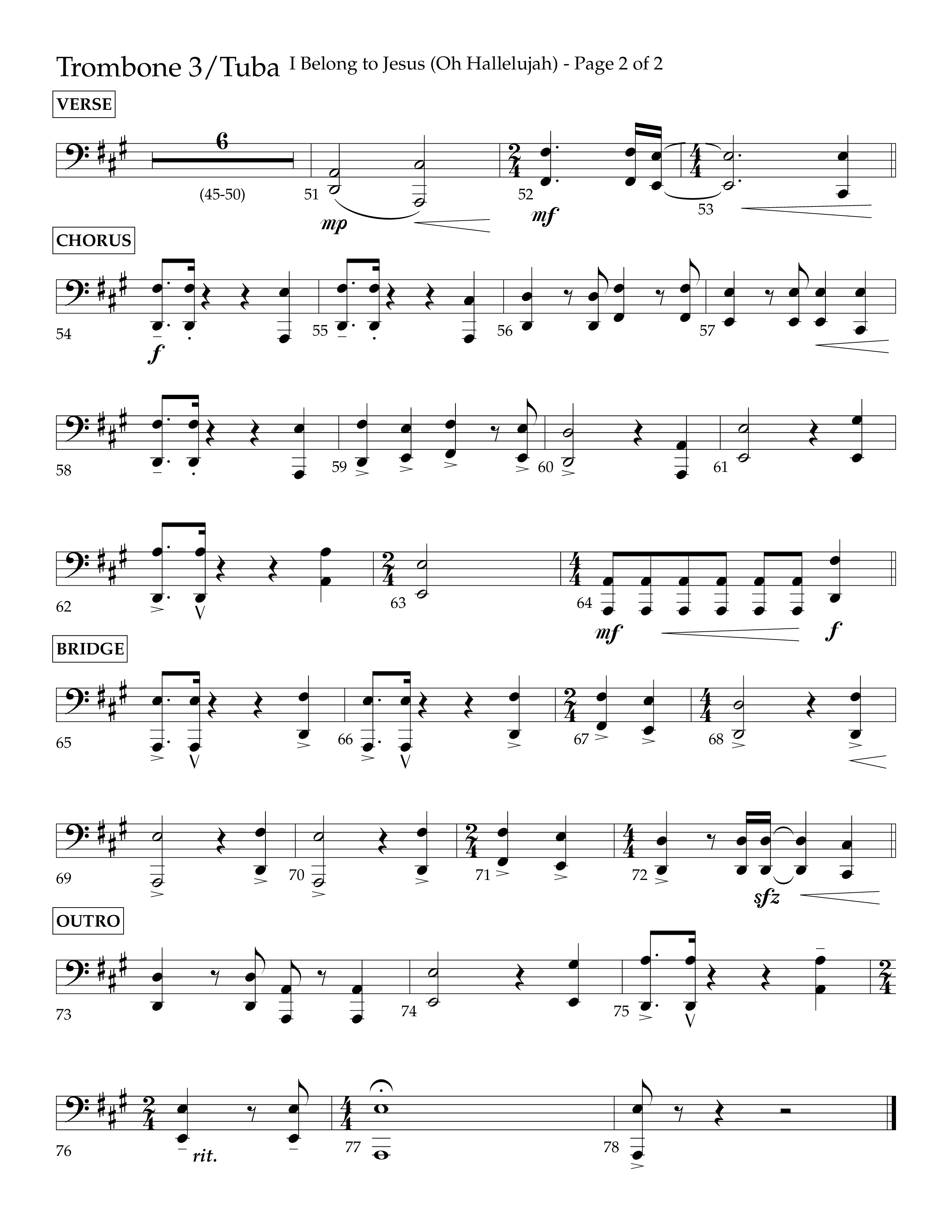 I Belong To Jesus (Oh Hallelujah) (Choral Anthem SATB) Trombone 3/Tuba (Lifeway Choral / Arr. Luke Gambill / Orch. Josh Stewart)