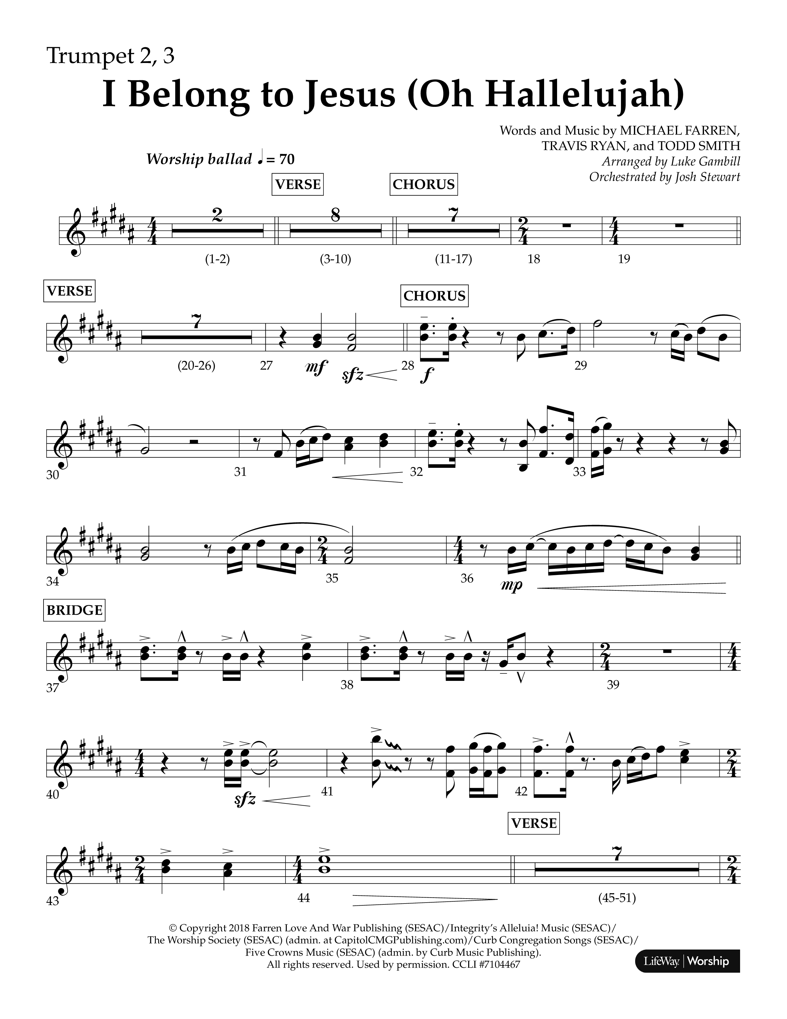 I Belong To Jesus (Oh Hallelujah) (Choral Anthem SATB) Trumpet 2/3 (Lifeway Choral / Arr. Luke Gambill / Orch. Josh Stewart)