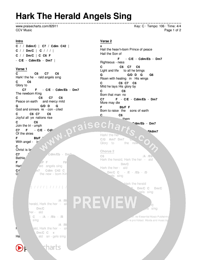 Hark The Herald Angels Sing Chords & Lyrics (CCV Music)
