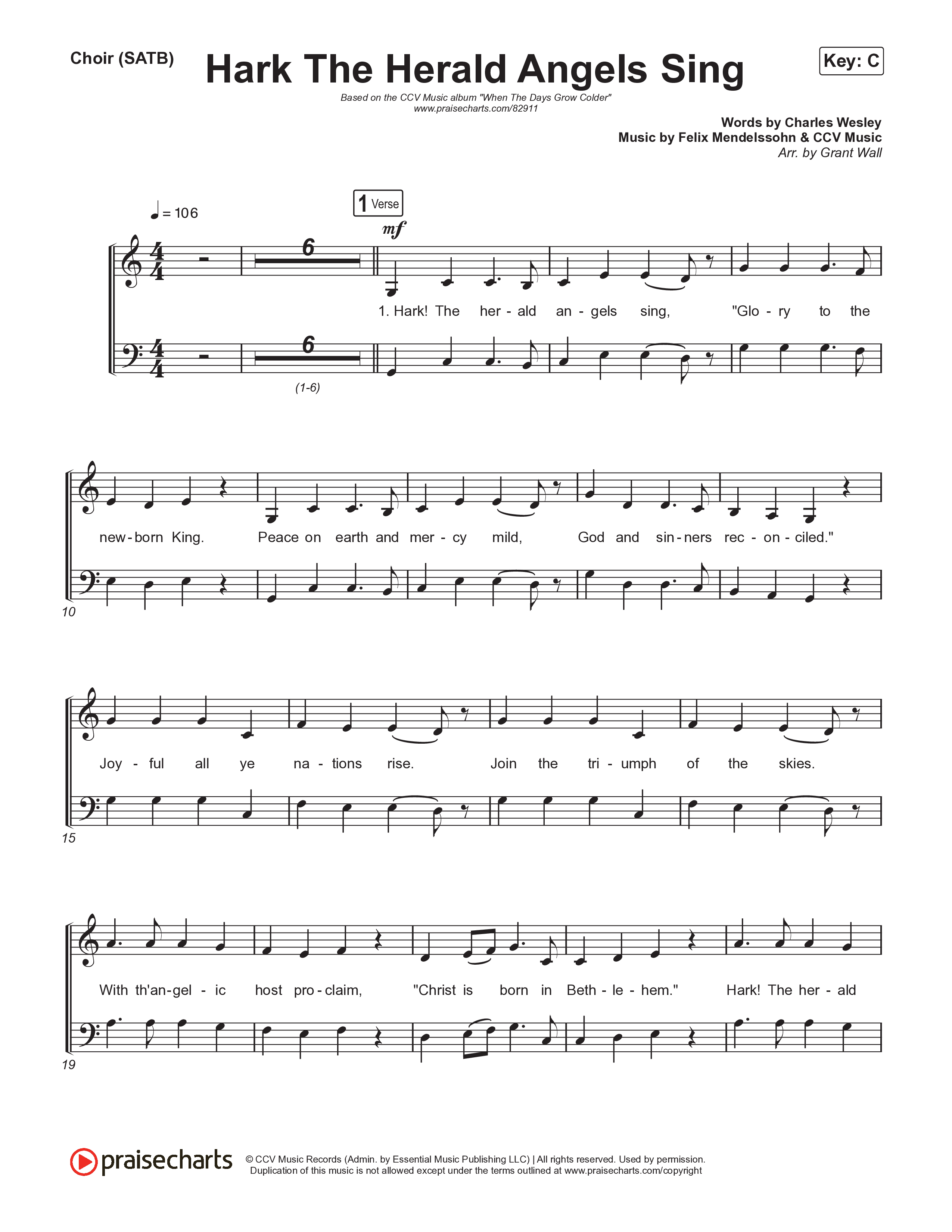 Hark The Herald Angels Sing Choir Sheet (SATB) (CCV Music)