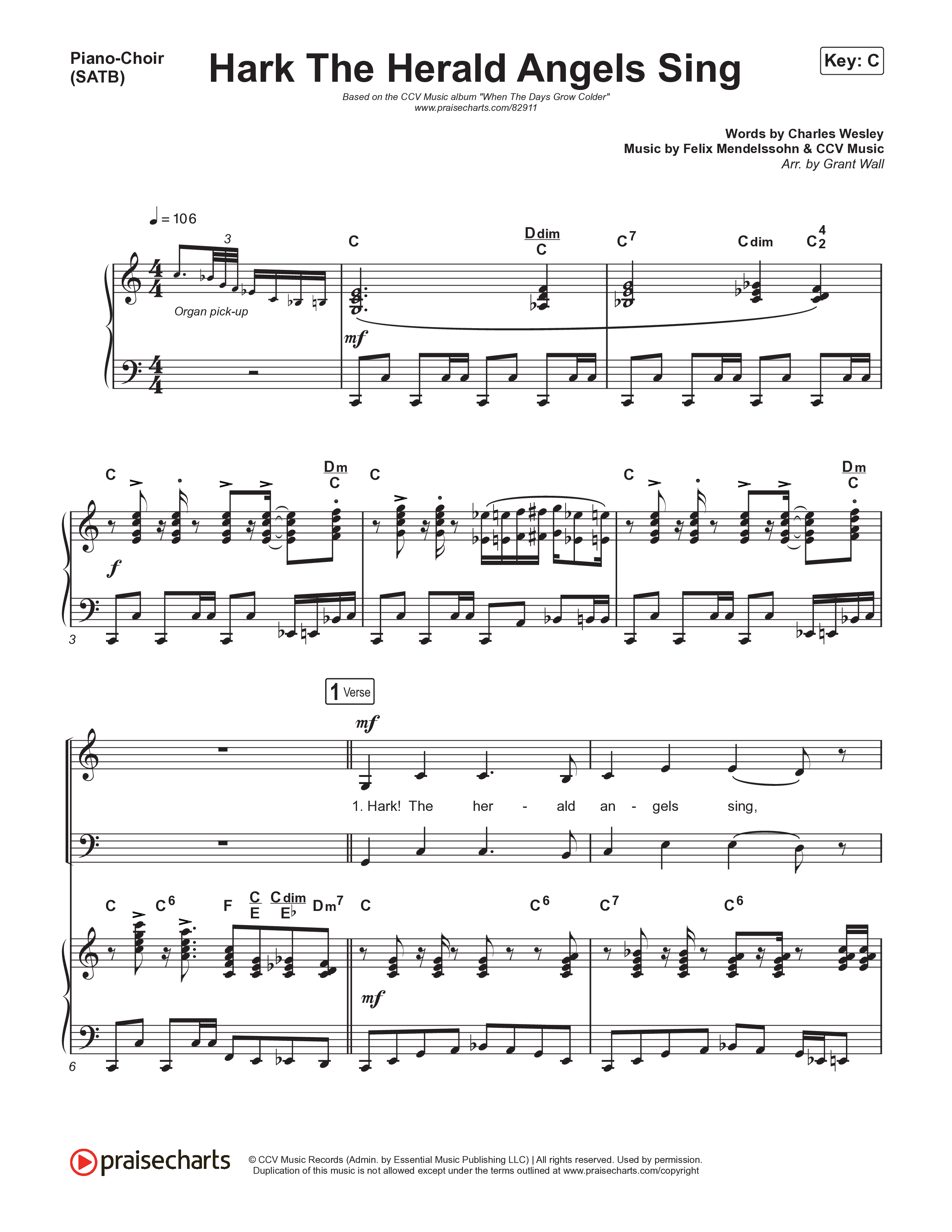 Hark The Herald Angels Sing Piano/Vocal (SATB) (CCV Music)