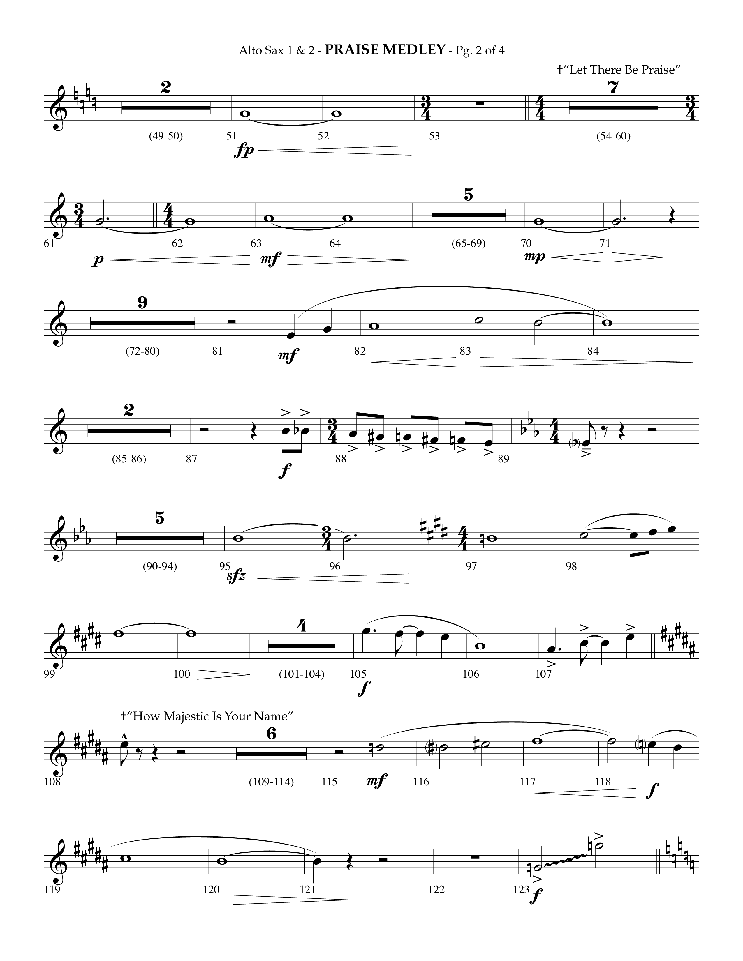 Praise Medley (Choral Anthem SATB) Alto Sax 1/2 (Lifeway Choral / Arr. Phillip Keveren / Arr. Jay Rouse)