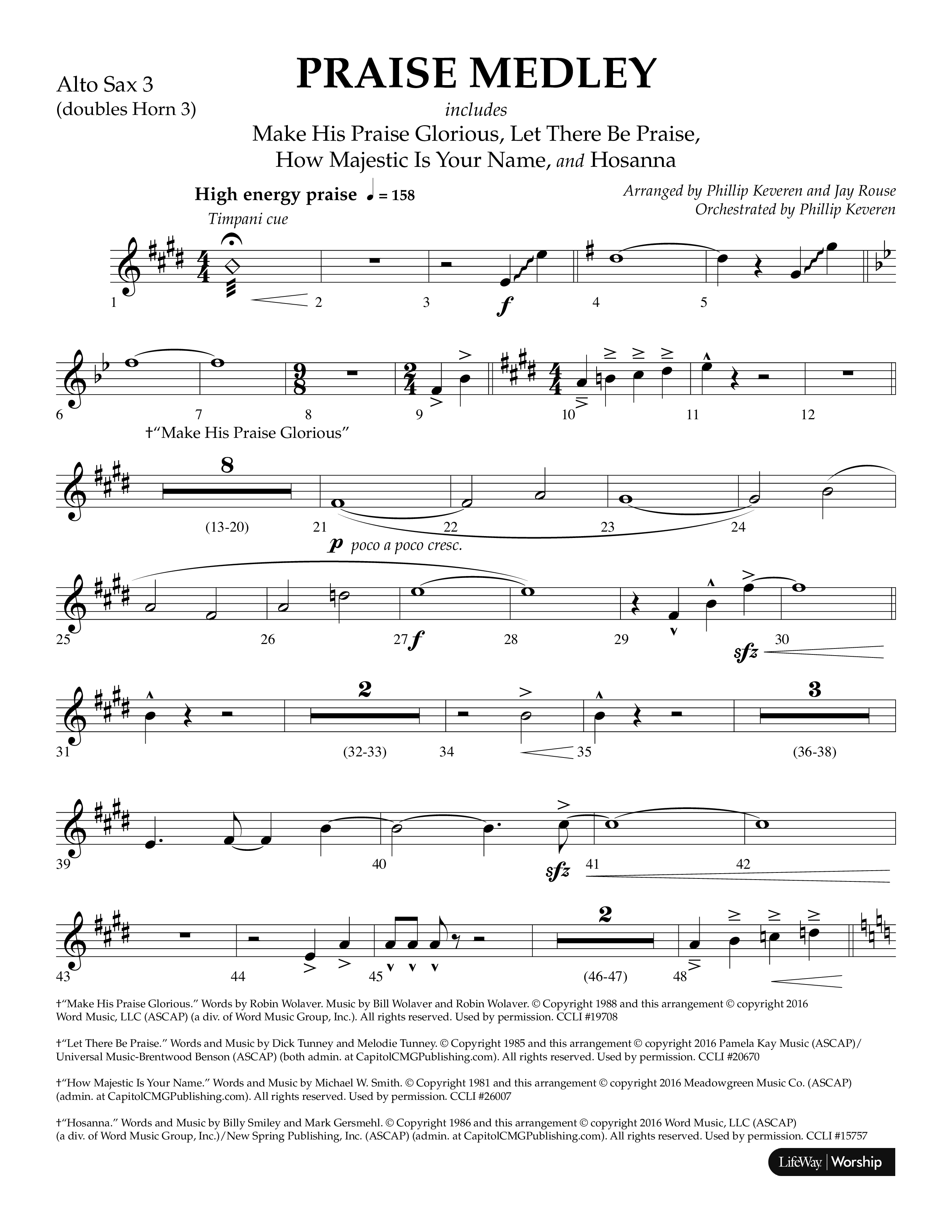 Praise Medley (Choral Anthem SATB) Alto Sax (Lifeway Choral / Arr. Phillip Keveren / Arr. Jay Rouse)