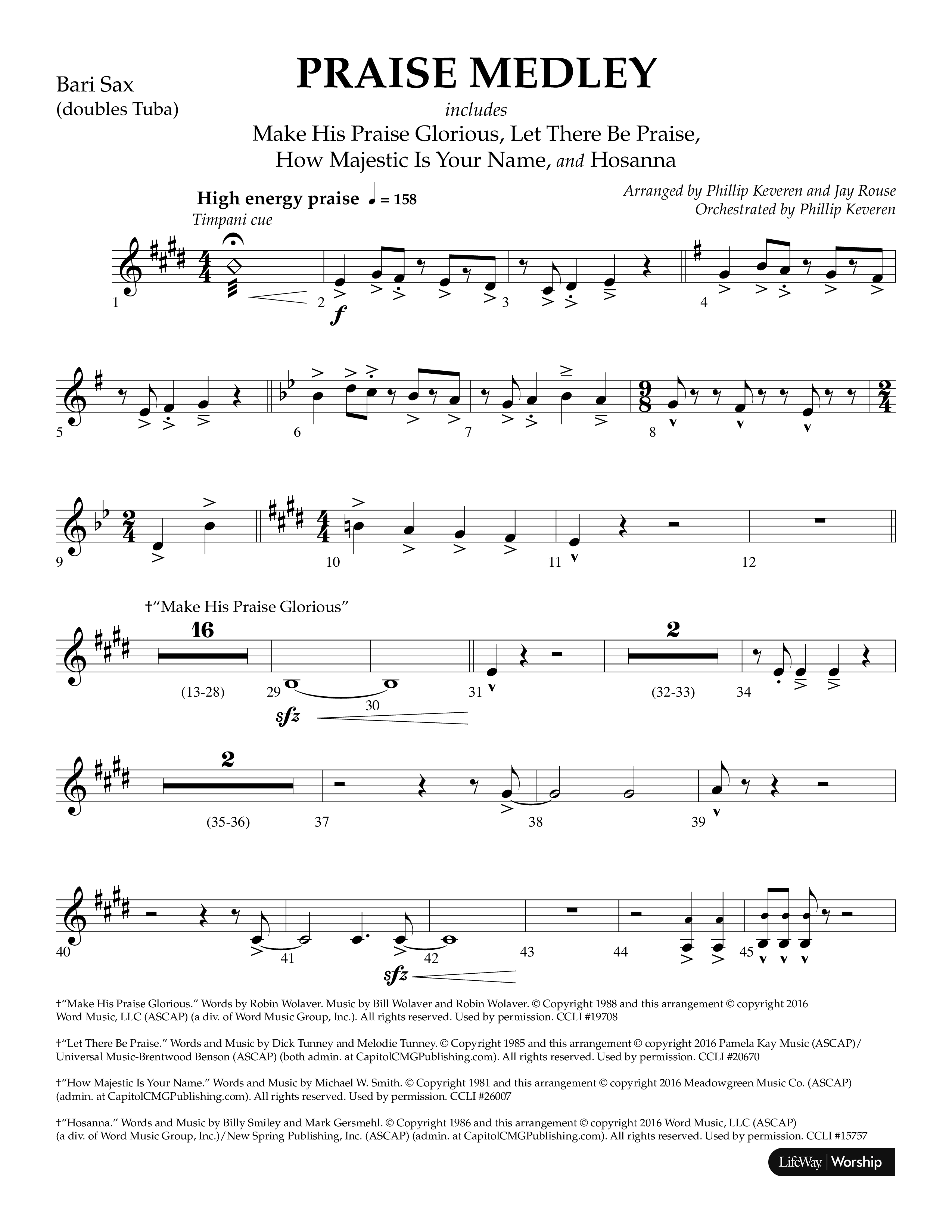 Praise Medley (Choral Anthem SATB) Bari Sax (Lifeway Choral / Arr. Phillip Keveren / Arr. Jay Rouse)