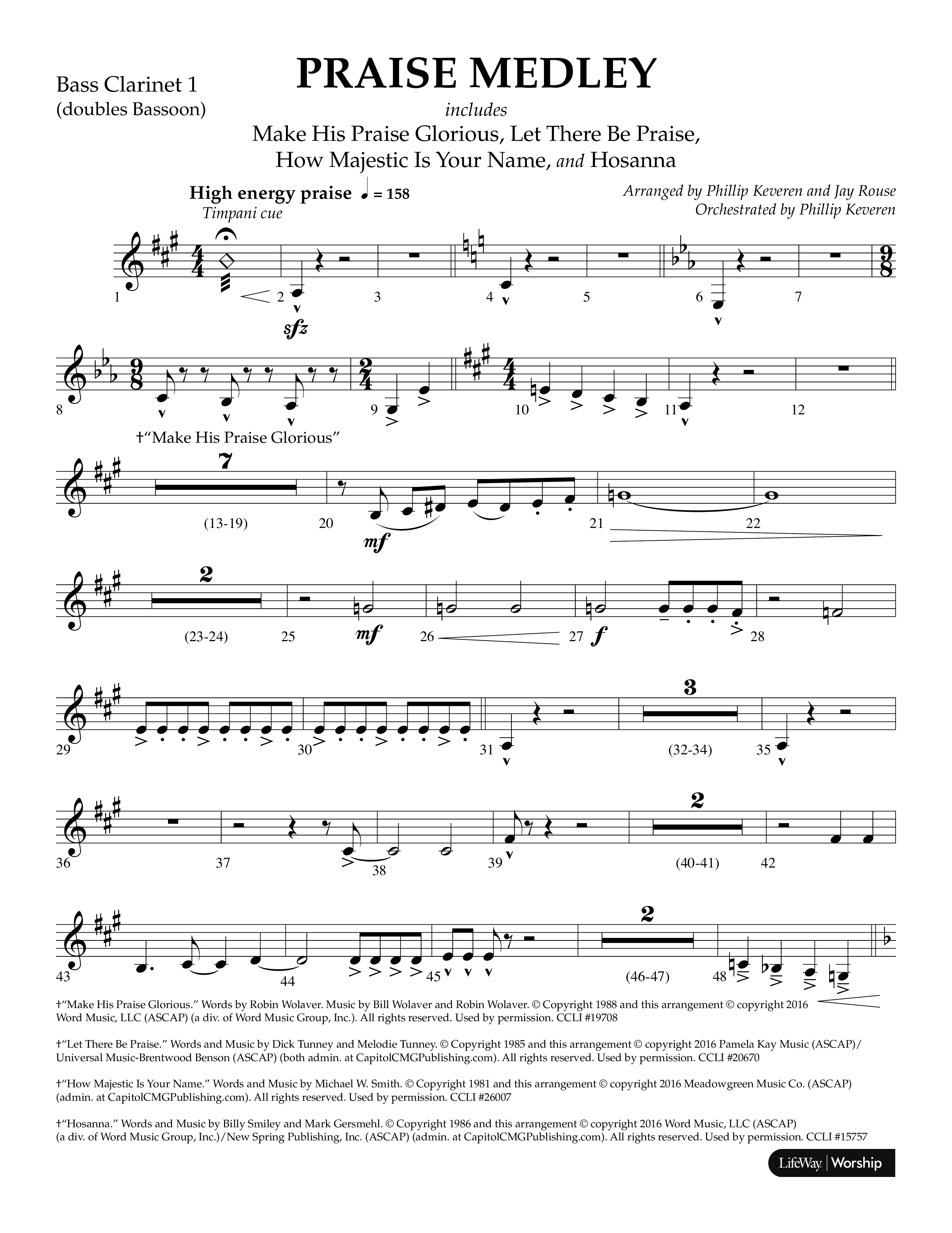 Praise Medley (Choral Anthem SATB) Bass Clarinet (Lifeway Choral / Arr. Phillip Keveren / Arr. Jay Rouse)