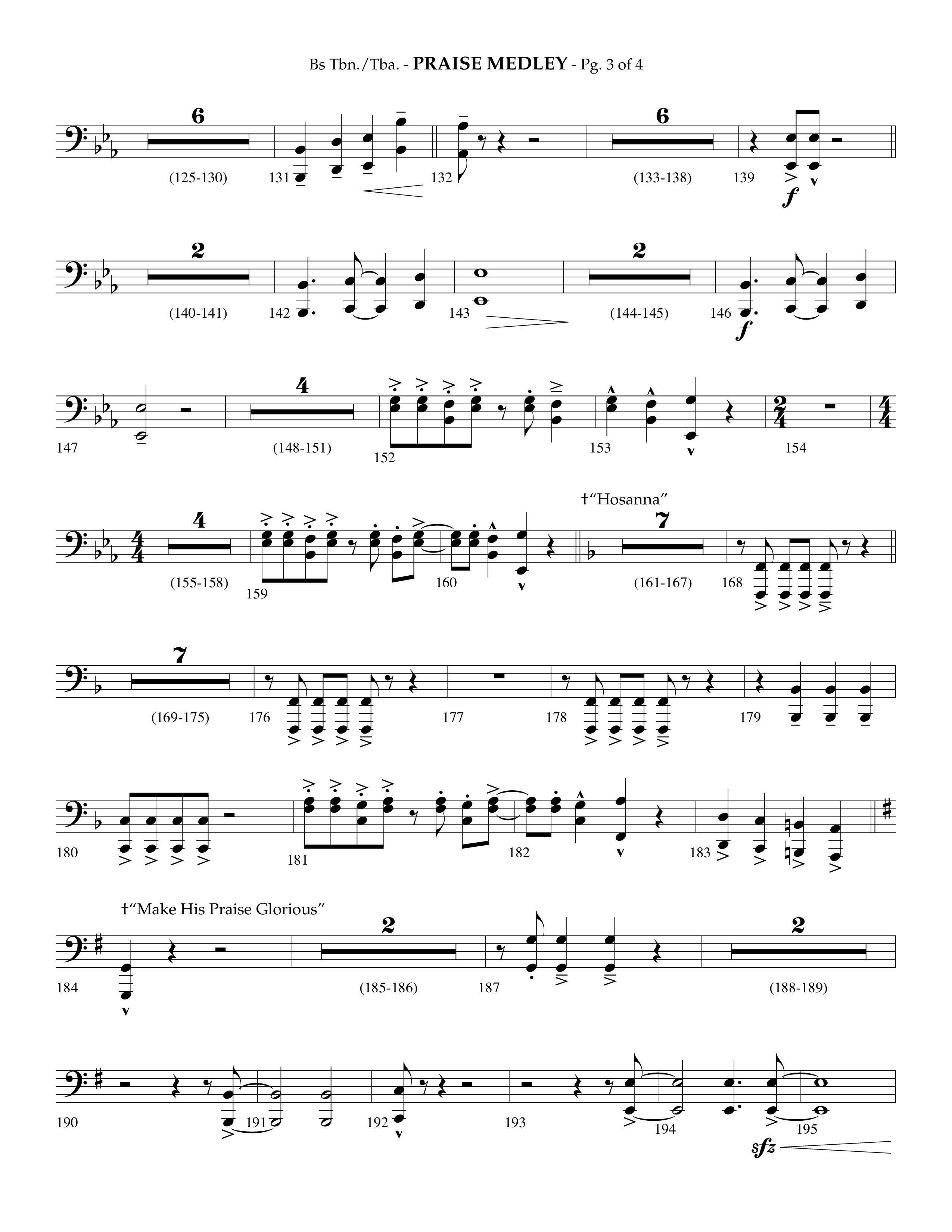 Praise Medley (Choral Anthem SATB) Bass Trombone, Tuba (Lifeway Choral / Arr. Phillip Keveren / Arr. Jay Rouse)