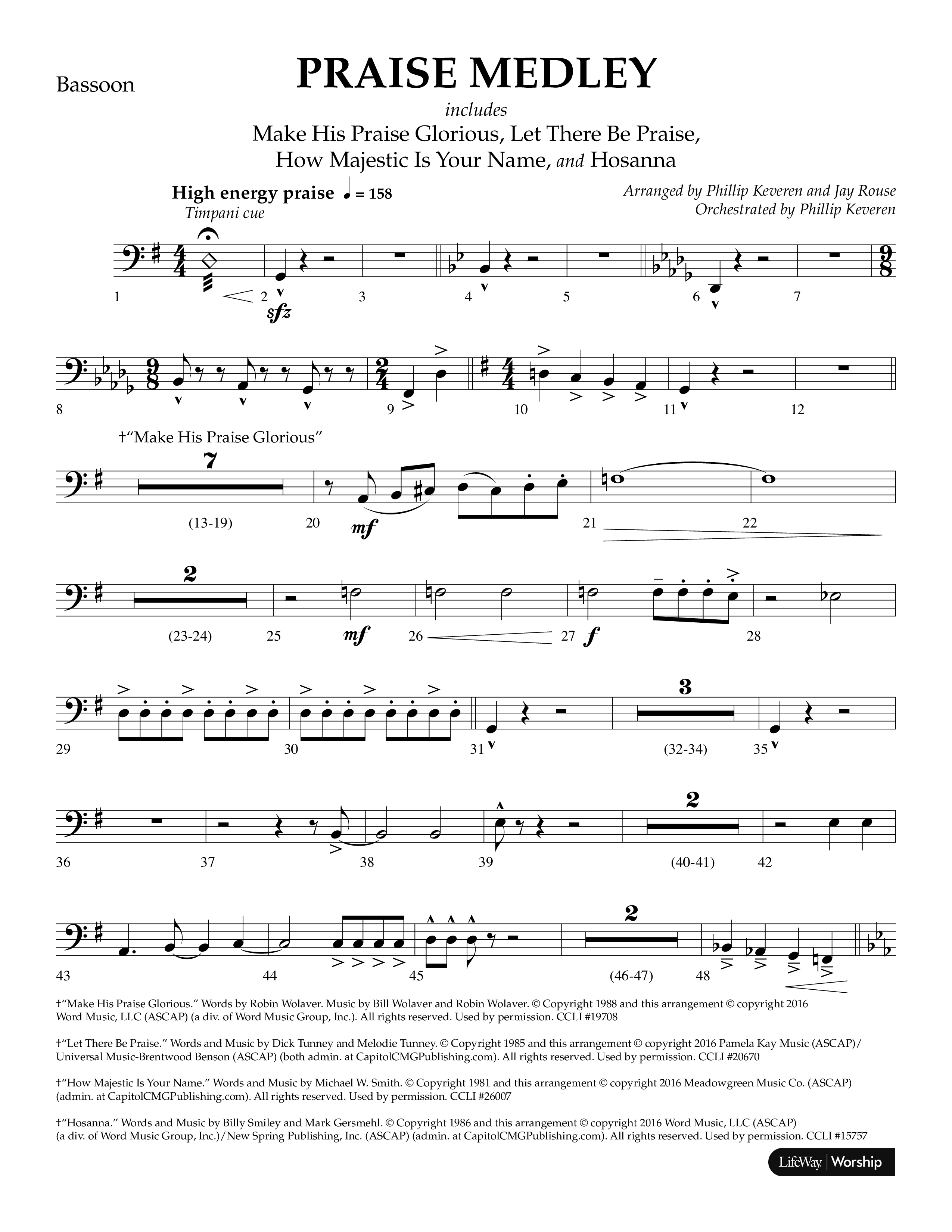 Praise Medley (Choral Anthem SATB) Bassoon (Lifeway Choral / Arr. Phillip Keveren / Arr. Jay Rouse)