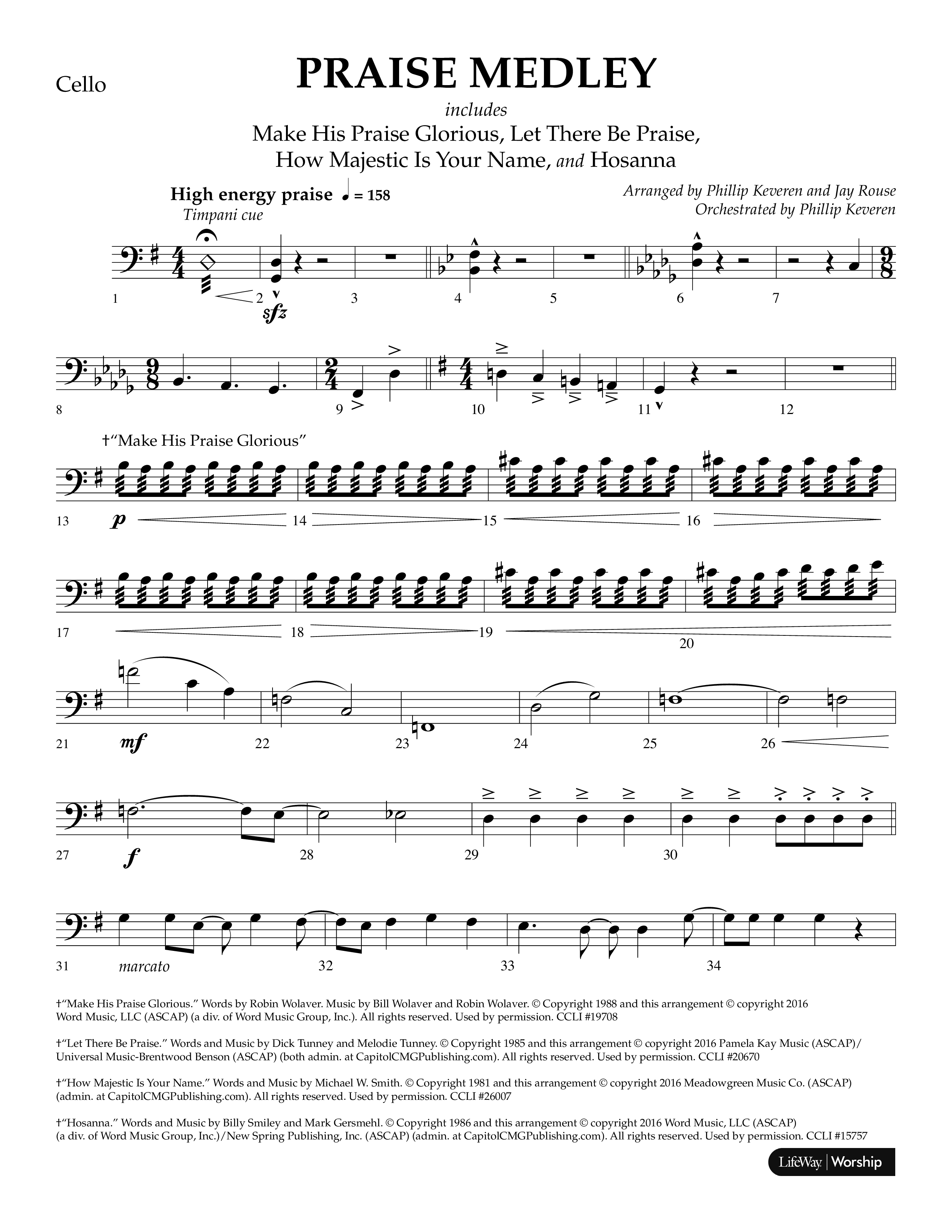 Praise Medley (Choral Anthem SATB) Cello (Lifeway Choral / Arr. Phillip Keveren / Arr. Jay Rouse)