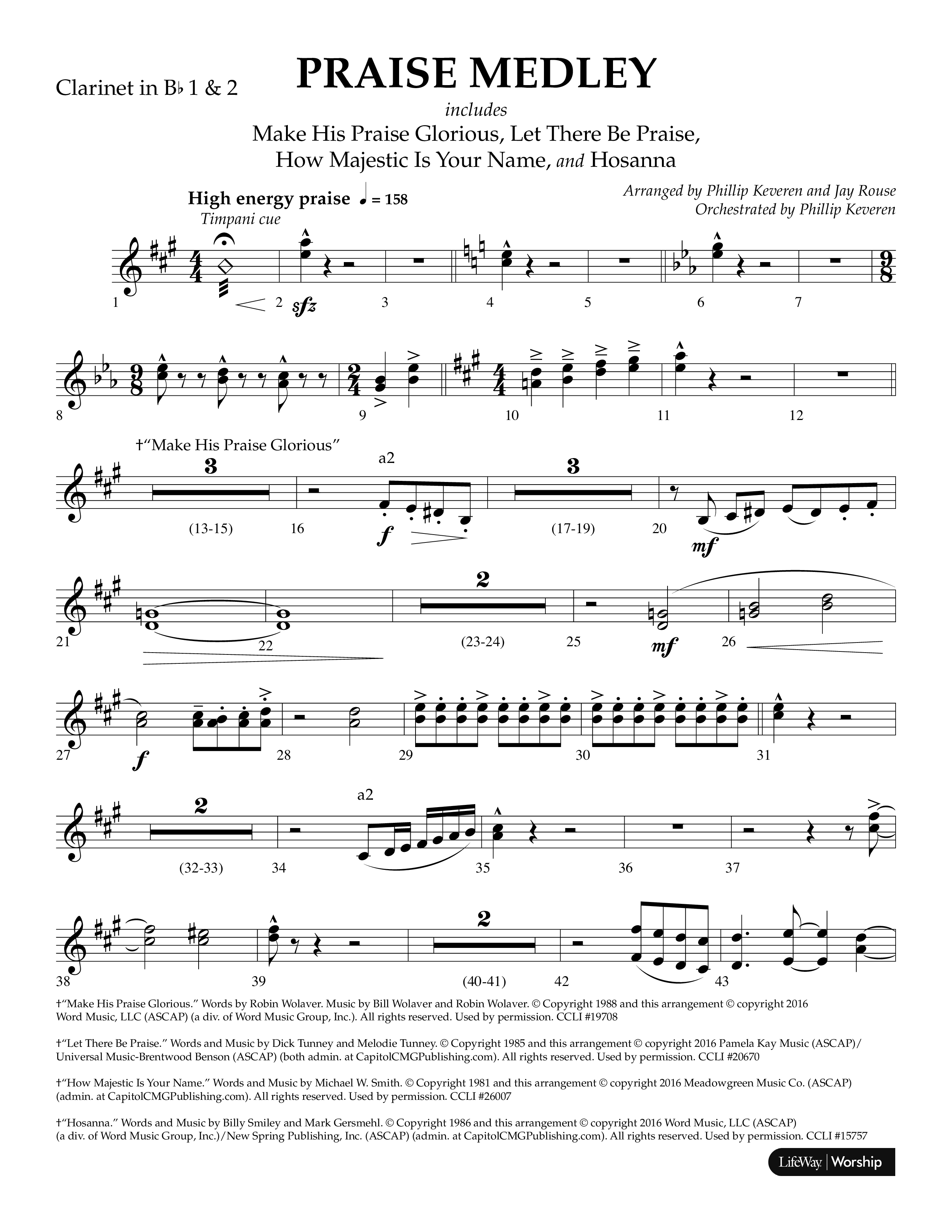 Praise Medley (Choral Anthem SATB) Clarinet 1/2 (Lifeway Choral / Arr. Phillip Keveren / Arr. Jay Rouse)