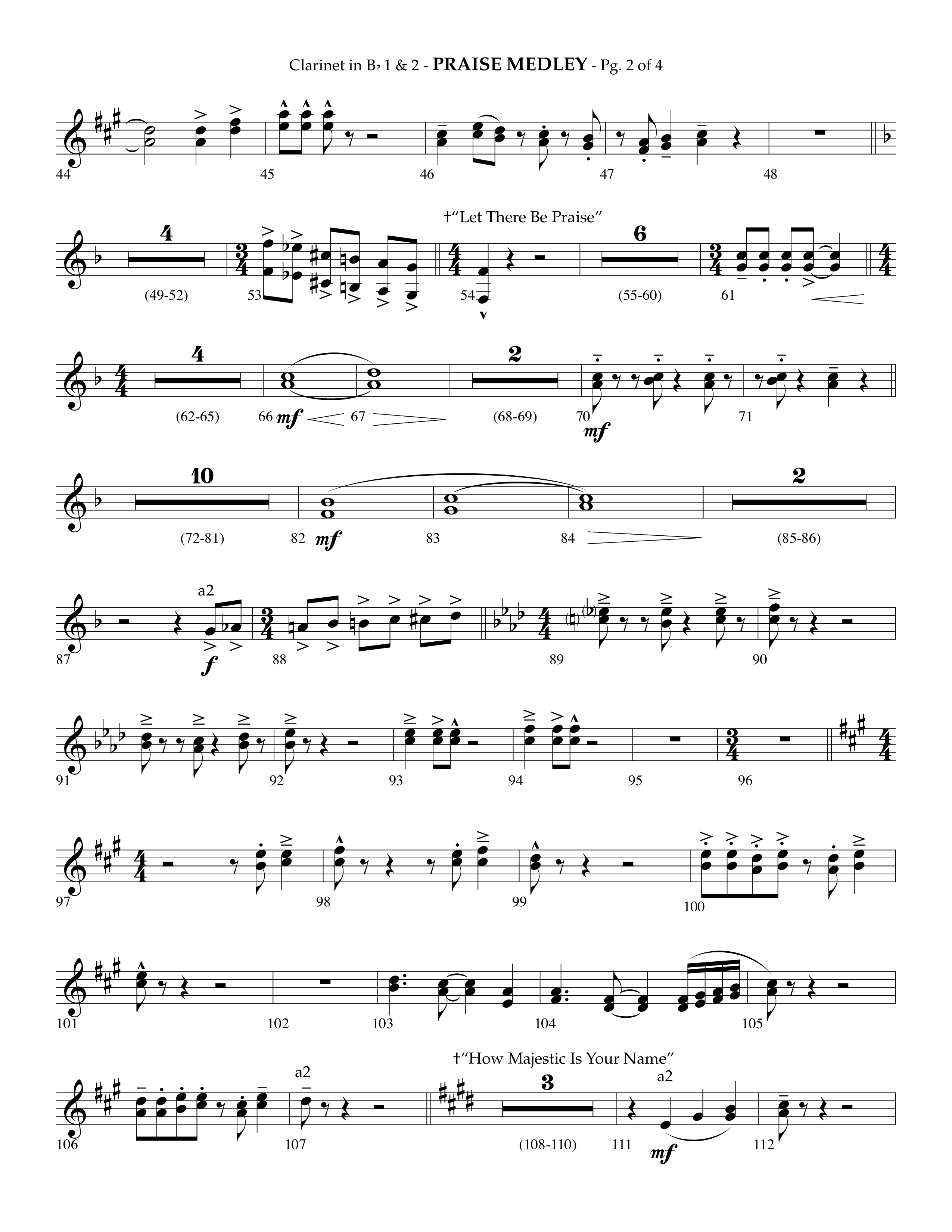 Praise Medley (Choral Anthem SATB) Clarinet 1/2 (Lifeway Choral / Arr. Phillip Keveren / Arr. Jay Rouse)