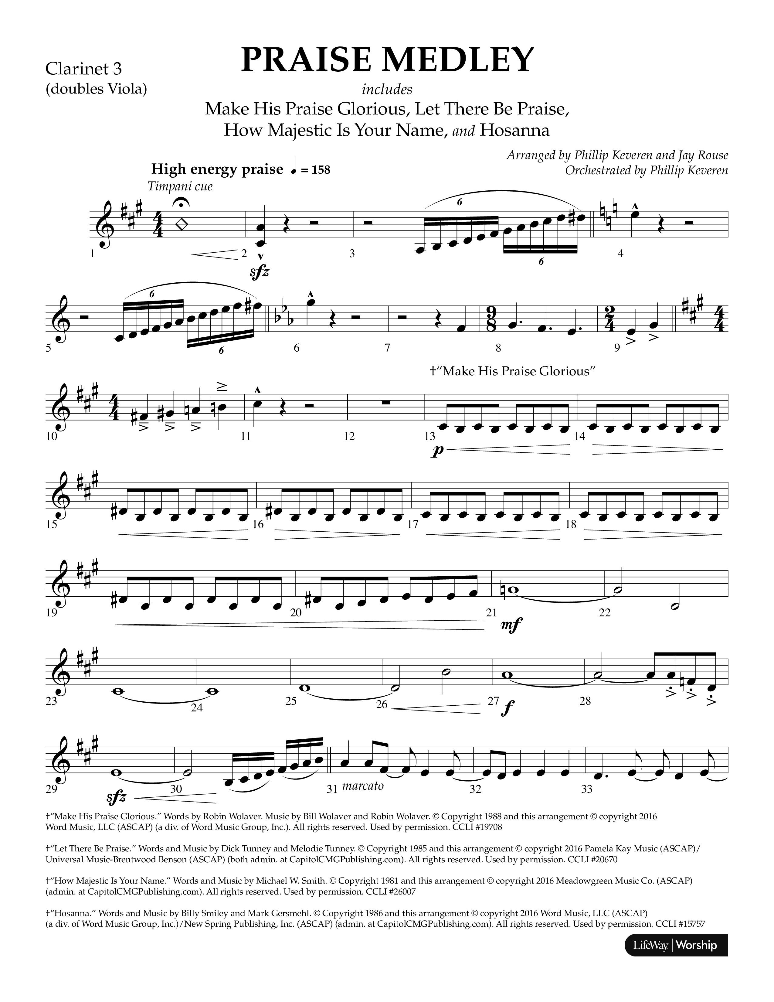Praise Medley (Choral Anthem SATB) Clarinet 3 (Lifeway Choral / Arr. Phillip Keveren / Arr. Jay Rouse)