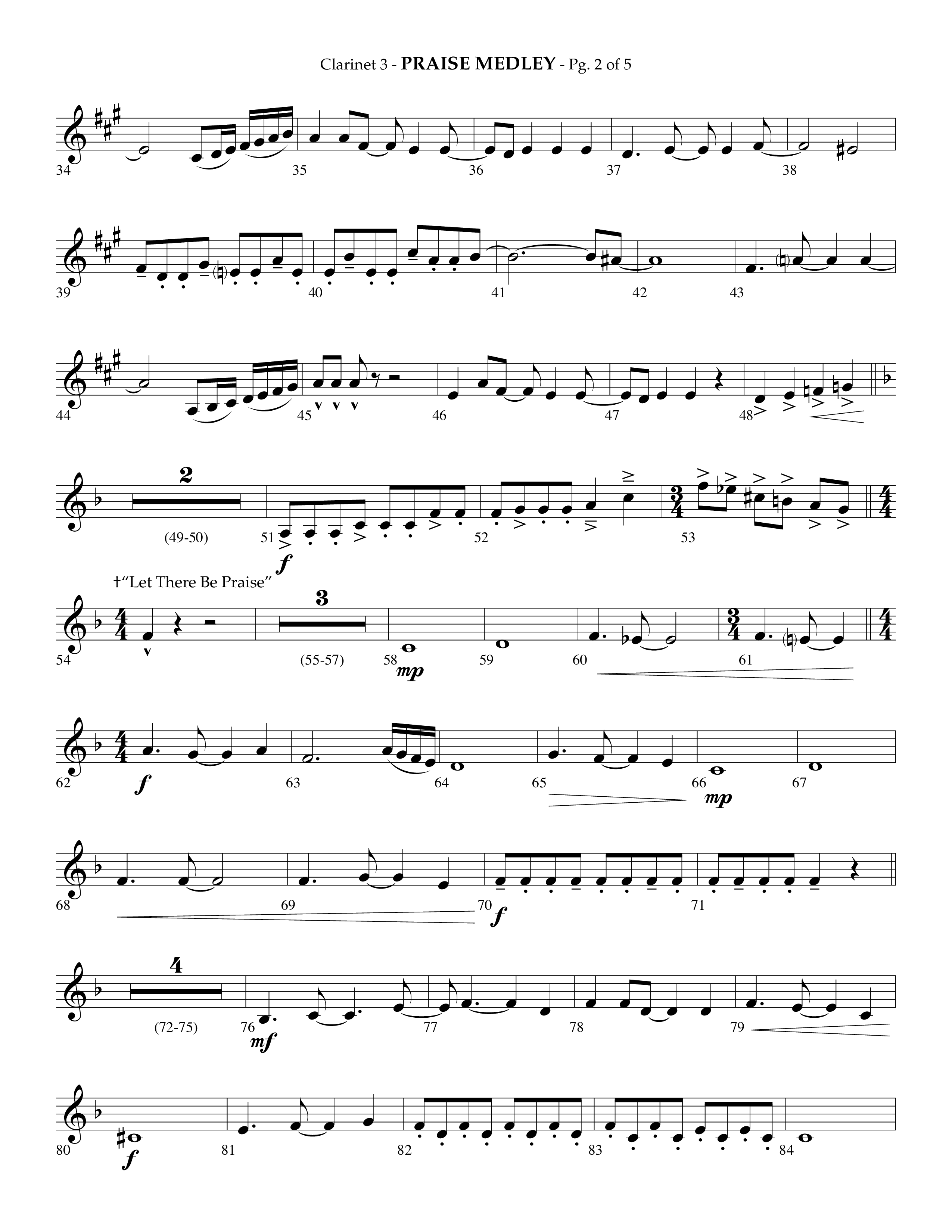 Praise Medley (Choral Anthem SATB) Clarinet 3 (Lifeway Choral / Arr. Phillip Keveren / Arr. Jay Rouse)