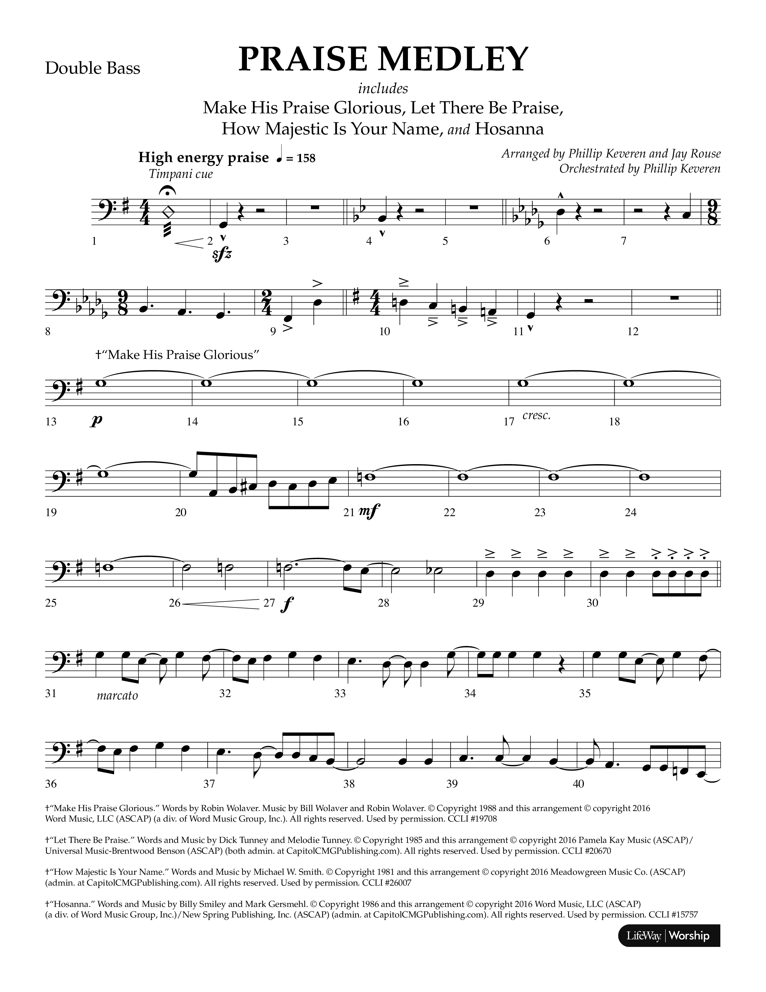 Praise Medley (Choral Anthem SATB) Double Bass (Lifeway Choral / Arr. Phillip Keveren / Arr. Jay Rouse)