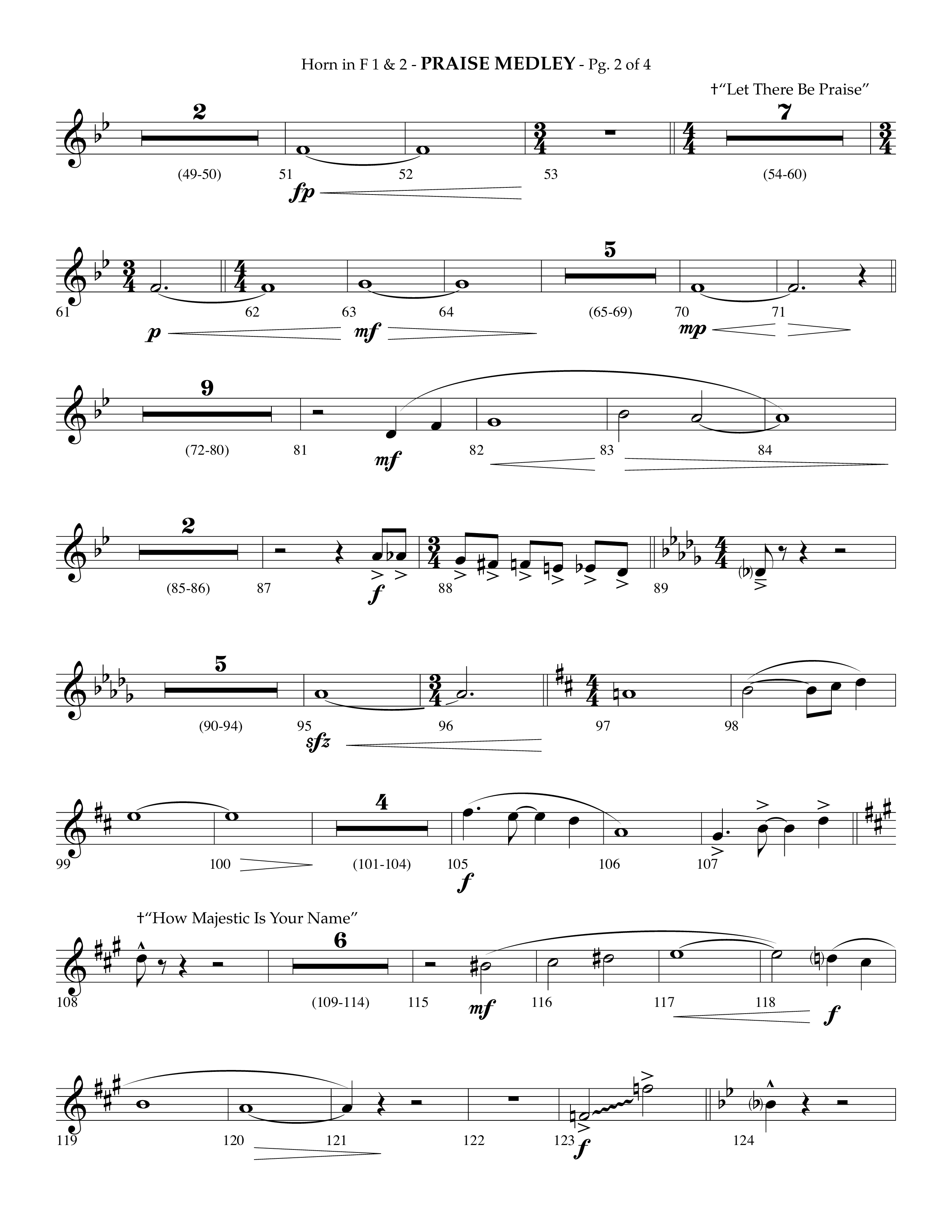 Praise Medley (Choral Anthem SATB) French Horn 1/2 (Lifeway Choral / Arr. Phillip Keveren / Arr. Jay Rouse)